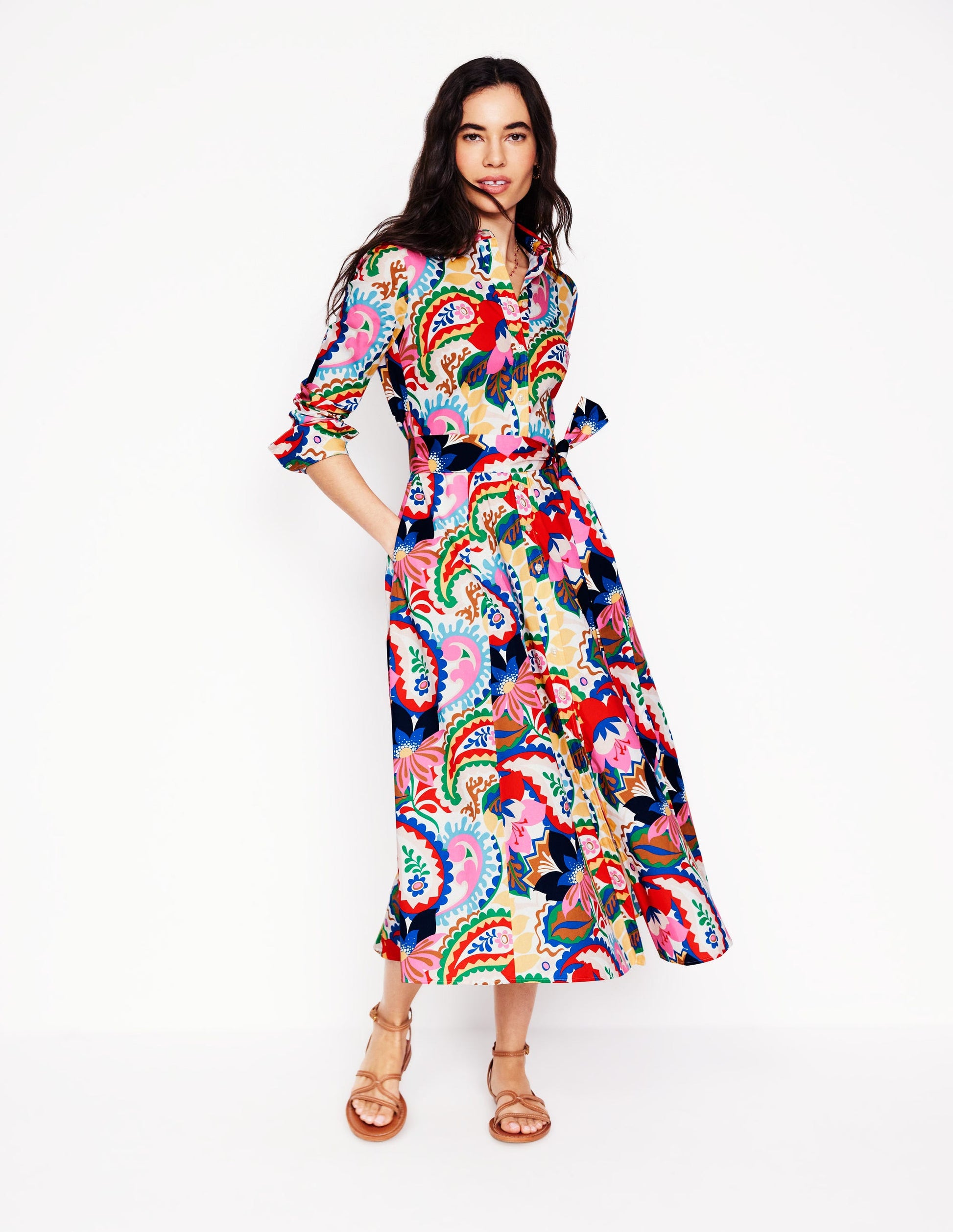 Amy Midi-Hemdblusenkleid aus Baumwolle-Naturweiß, Botanik-Paisley-5