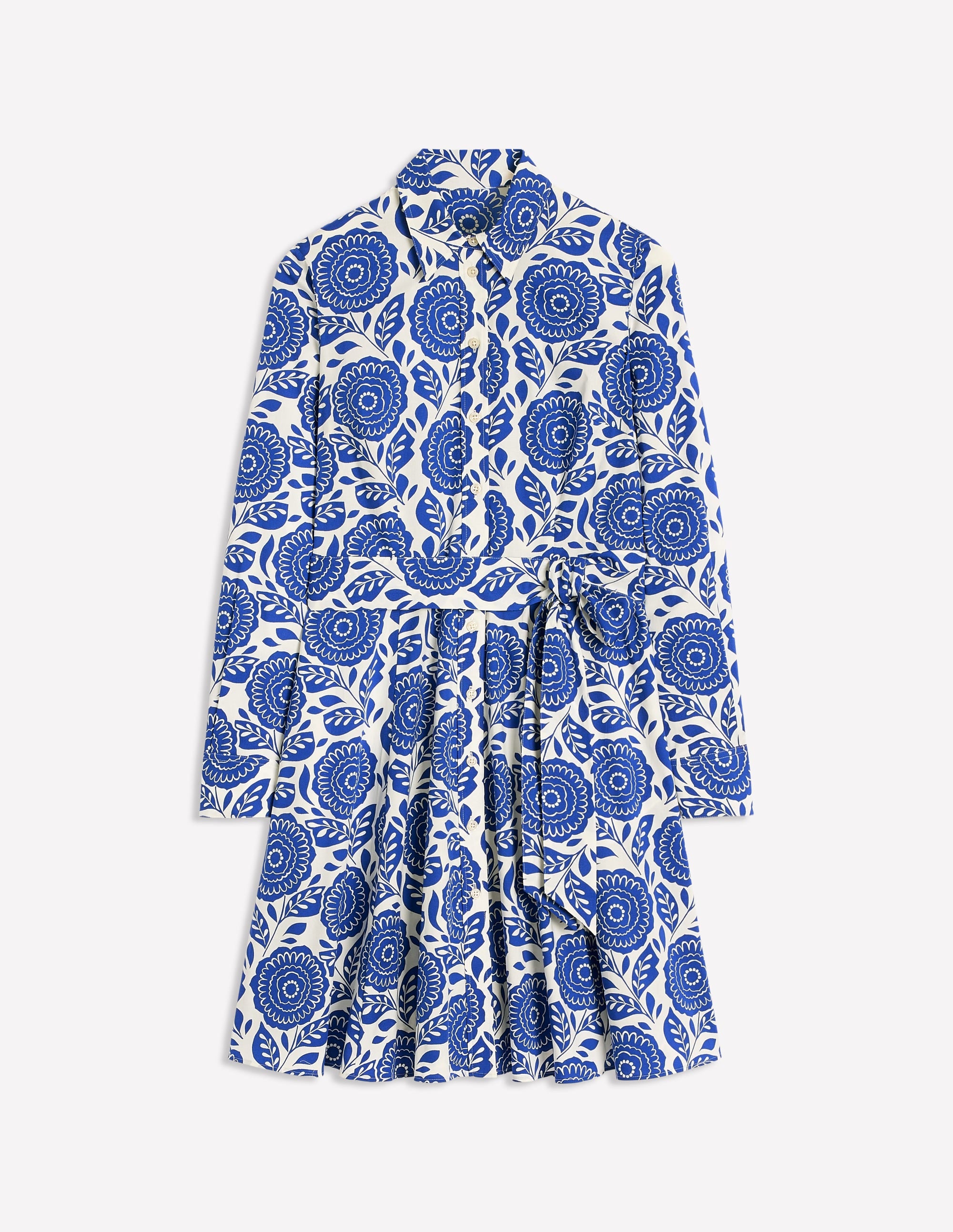 Amy Kurzes Hemdblusenkleid aus Baumwolle-Leuchtendes Blau, Dahlienstempel - Image 5
