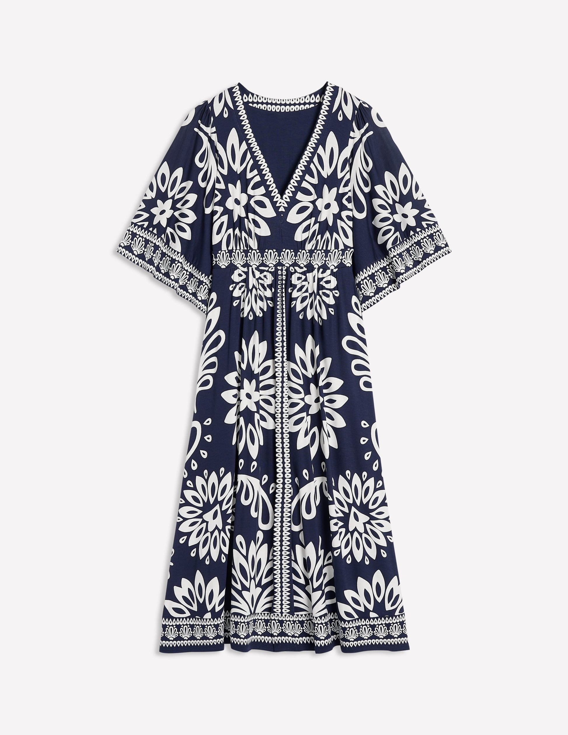 Maya Kimono Jersey Maxi Dress-French Navy, Palm Foliage-7