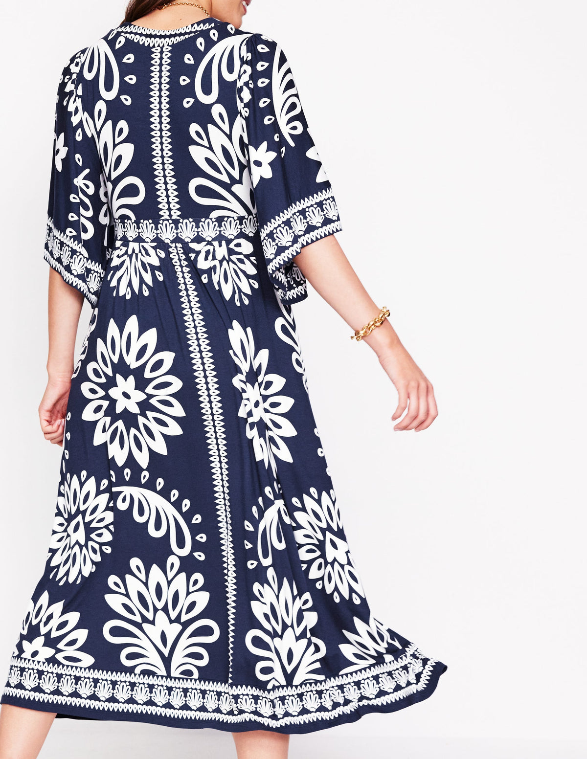 Maya Kimono Jersey Maxi Dress-French Navy, Palm Foliage-4