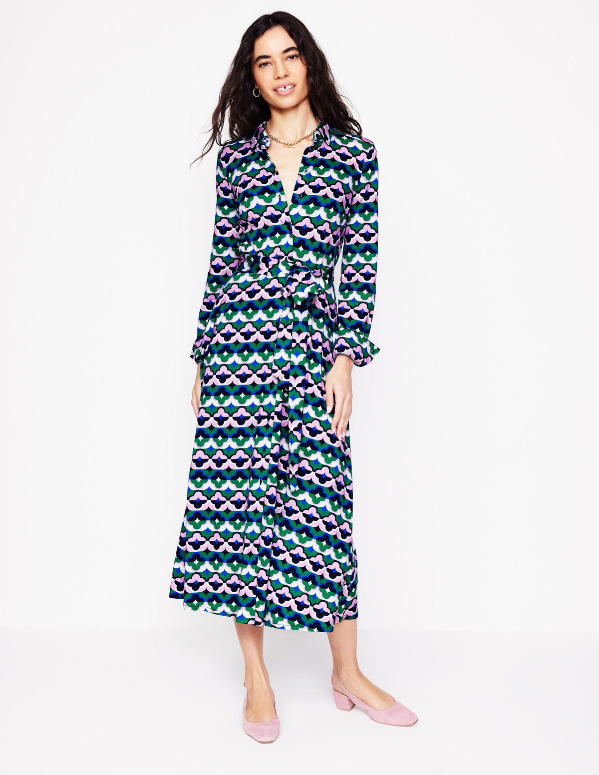 Marcia Jersey-Hemdblusenkleid-Smaragdgrün, Glücksklee - Image 4