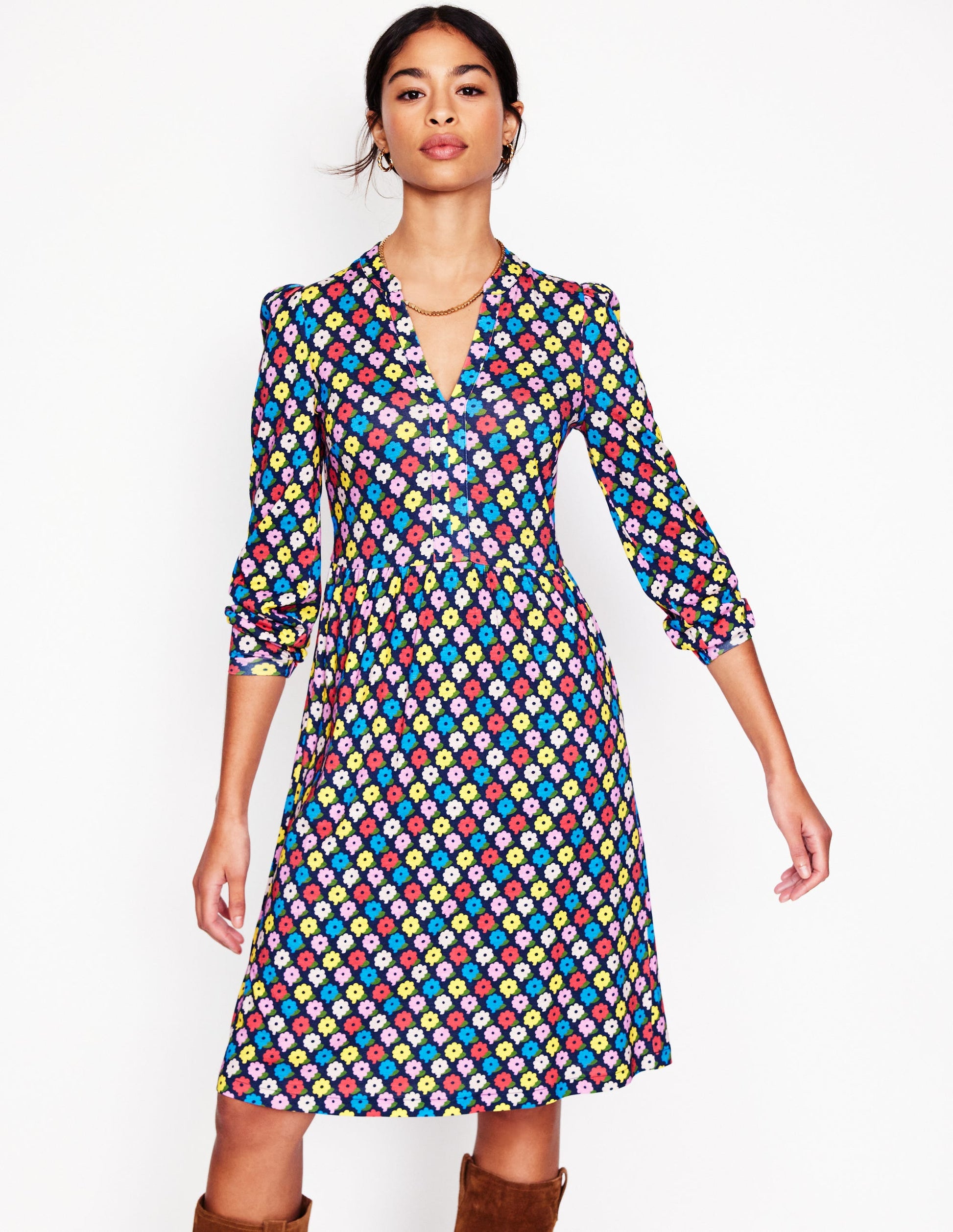 Naomi Lockeres Jerseykleid-Bunt, Pop-Gänseblümchen-1