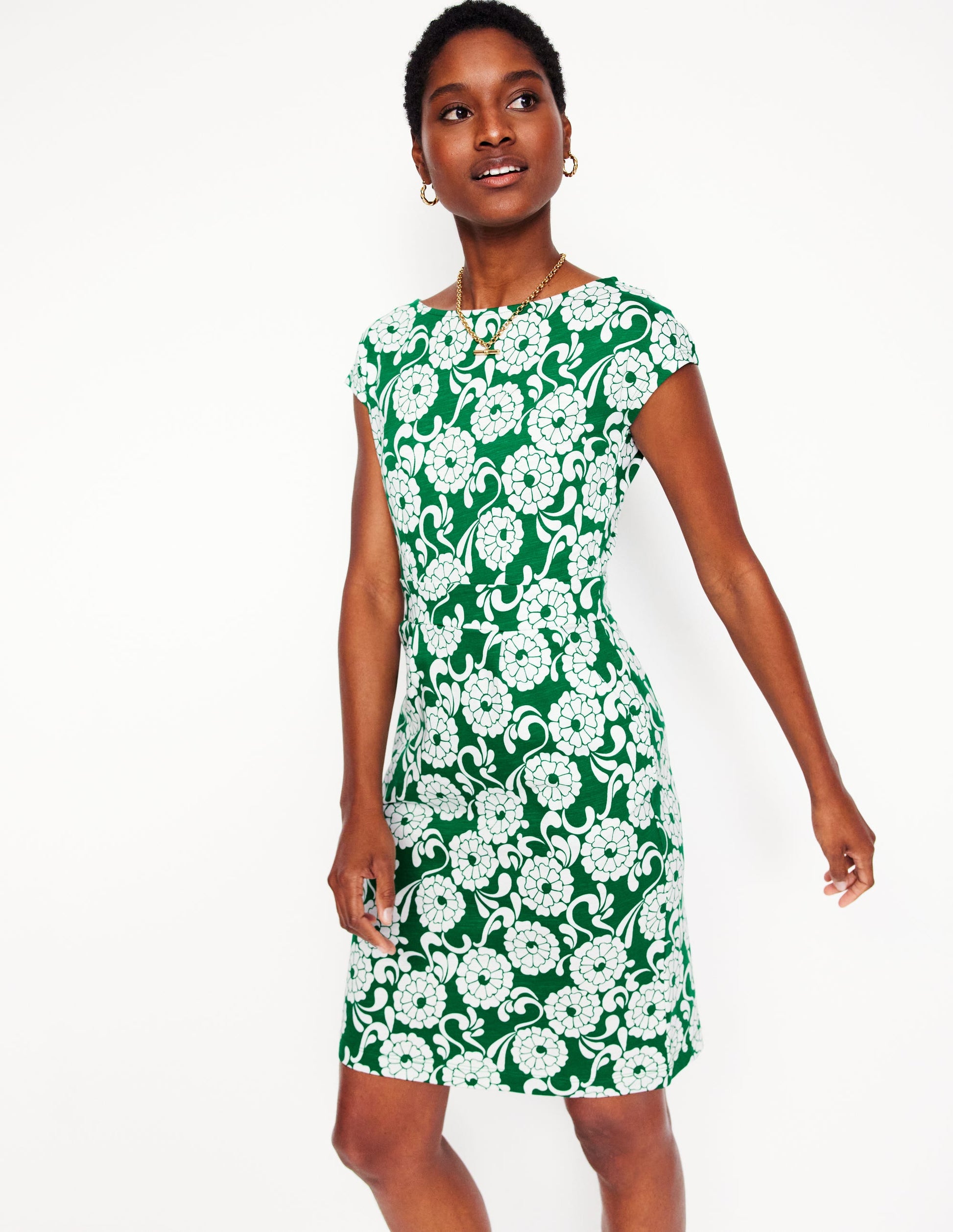 Florrie Jerseykleid-Smaragdgrün, Blütenwirbel-1