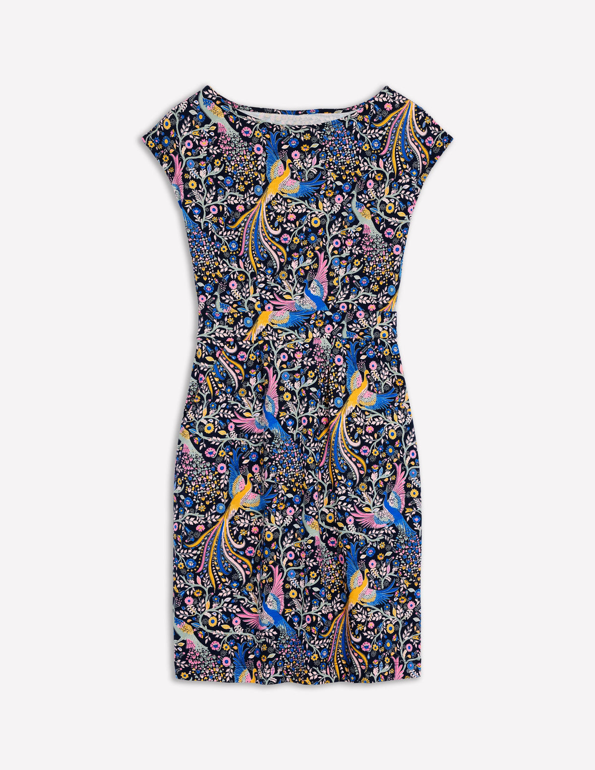 Robe Florrie en jersey-Bleu marine foncé, motif Enchanting Peacock - Image 5