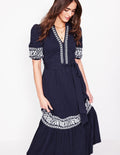 Amara Besticktes Jerseykleid-Navy, Stickerei