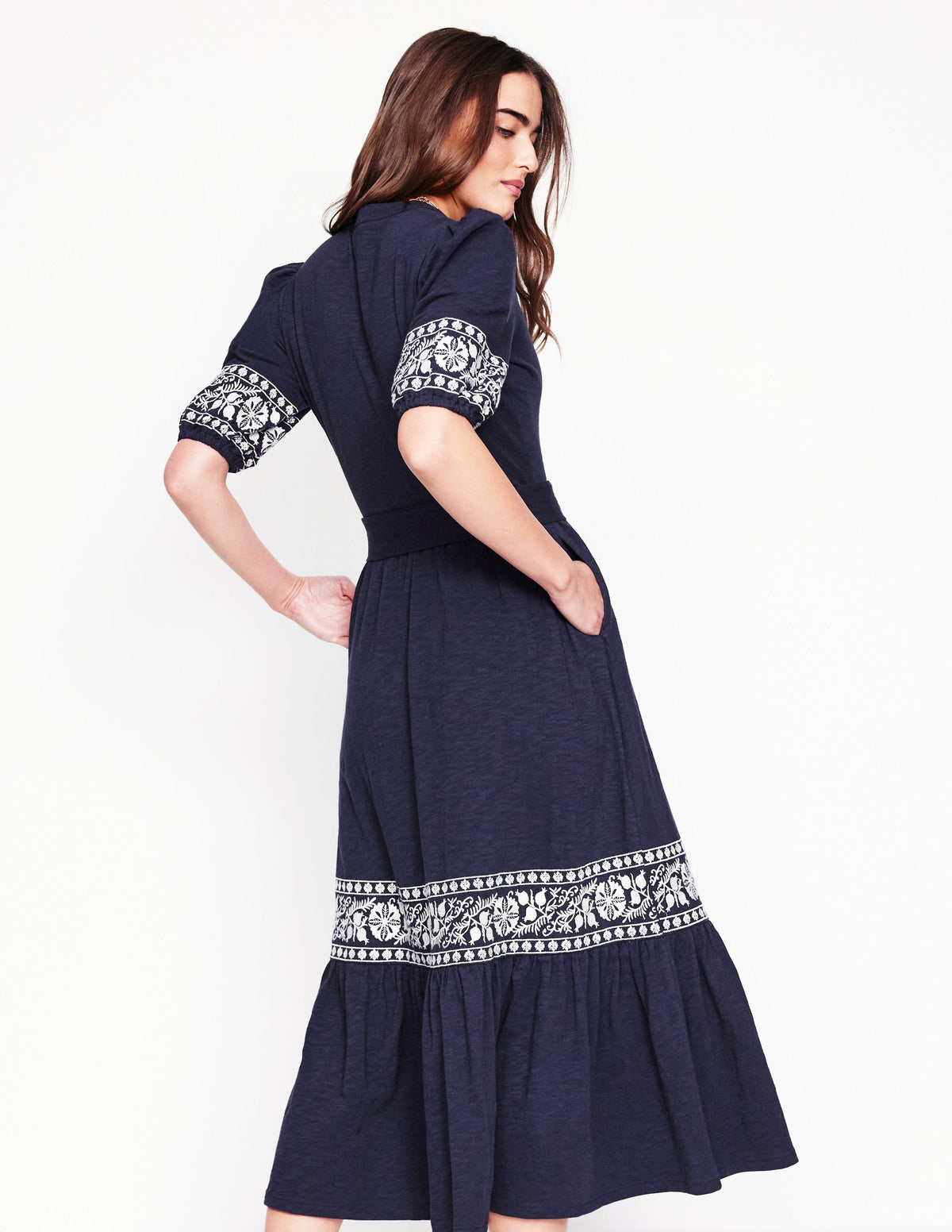 Amara Besticktes Jerseykleid-Navy, Stickerei-3