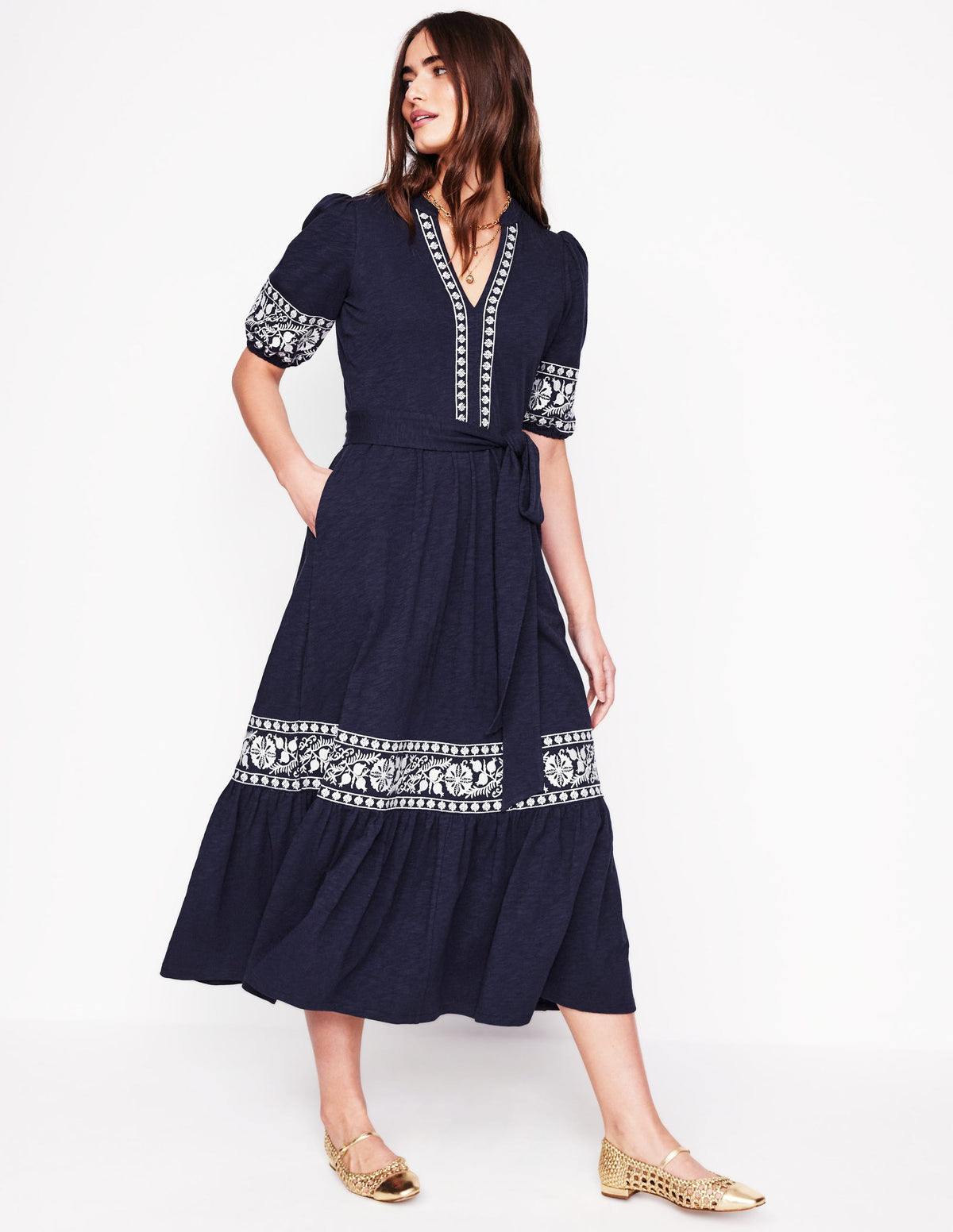 Amara Besticktes Jerseykleid-Navy, Stickerei - Image 4