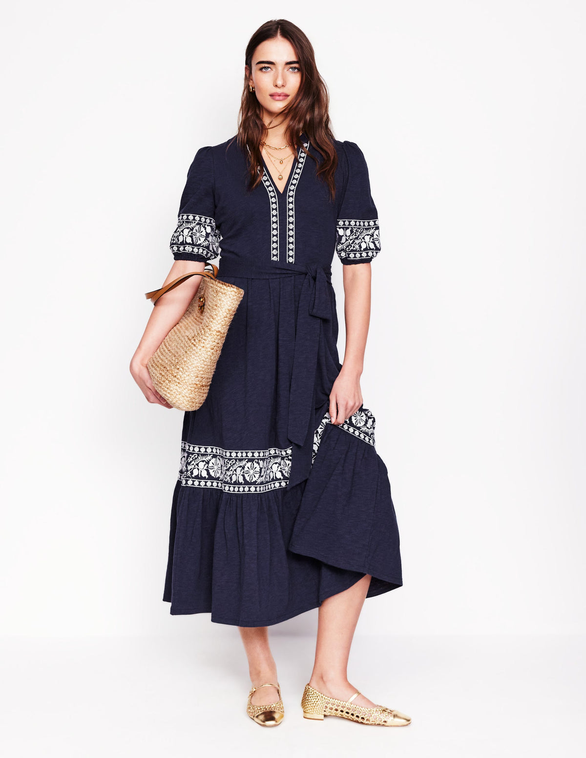 Amara Besticktes Jerseykleid-Navy, Stickerei - Image 5