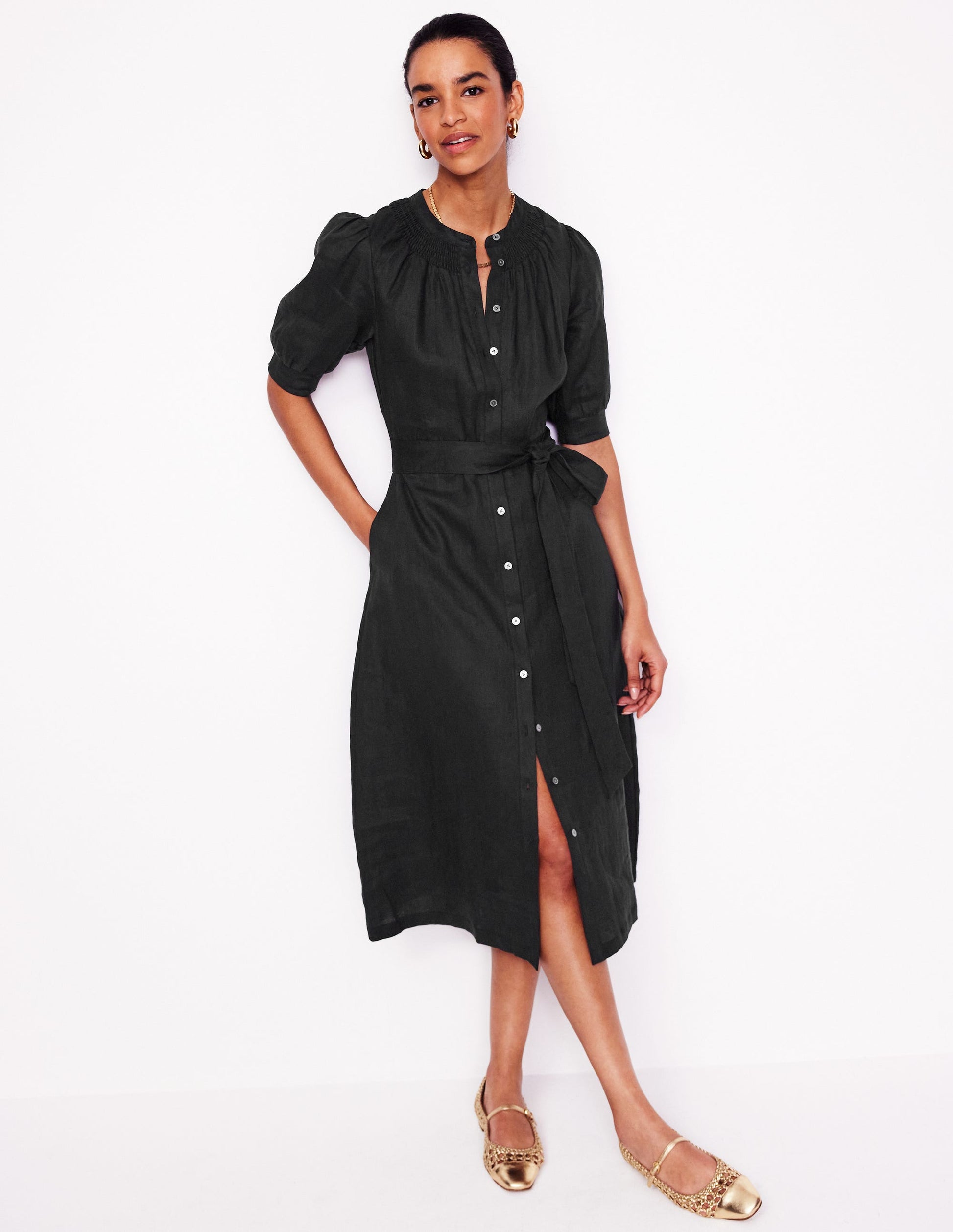 Ada Midikleid aus Leinen-Schwarz-1