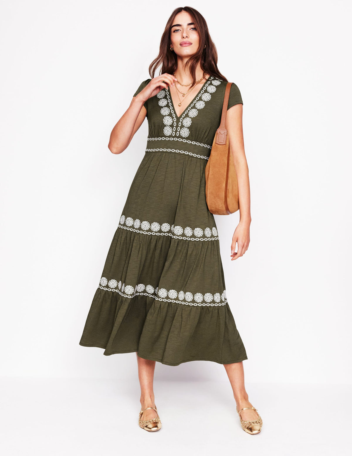 Eloise Besticktes Midikleid-Blasses Khaki - Image 5