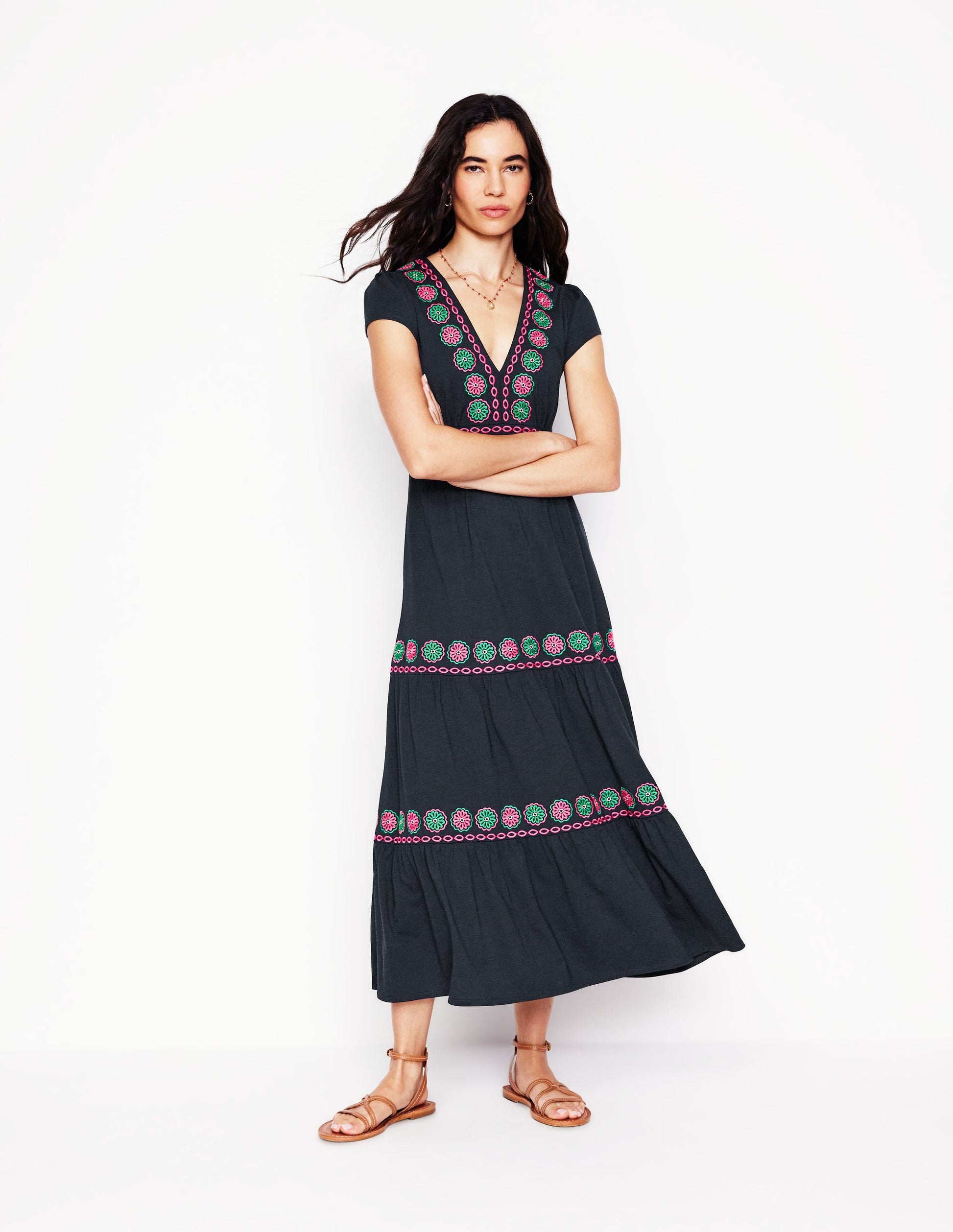 Eloise Embroidered Midi Dress-Navy-1