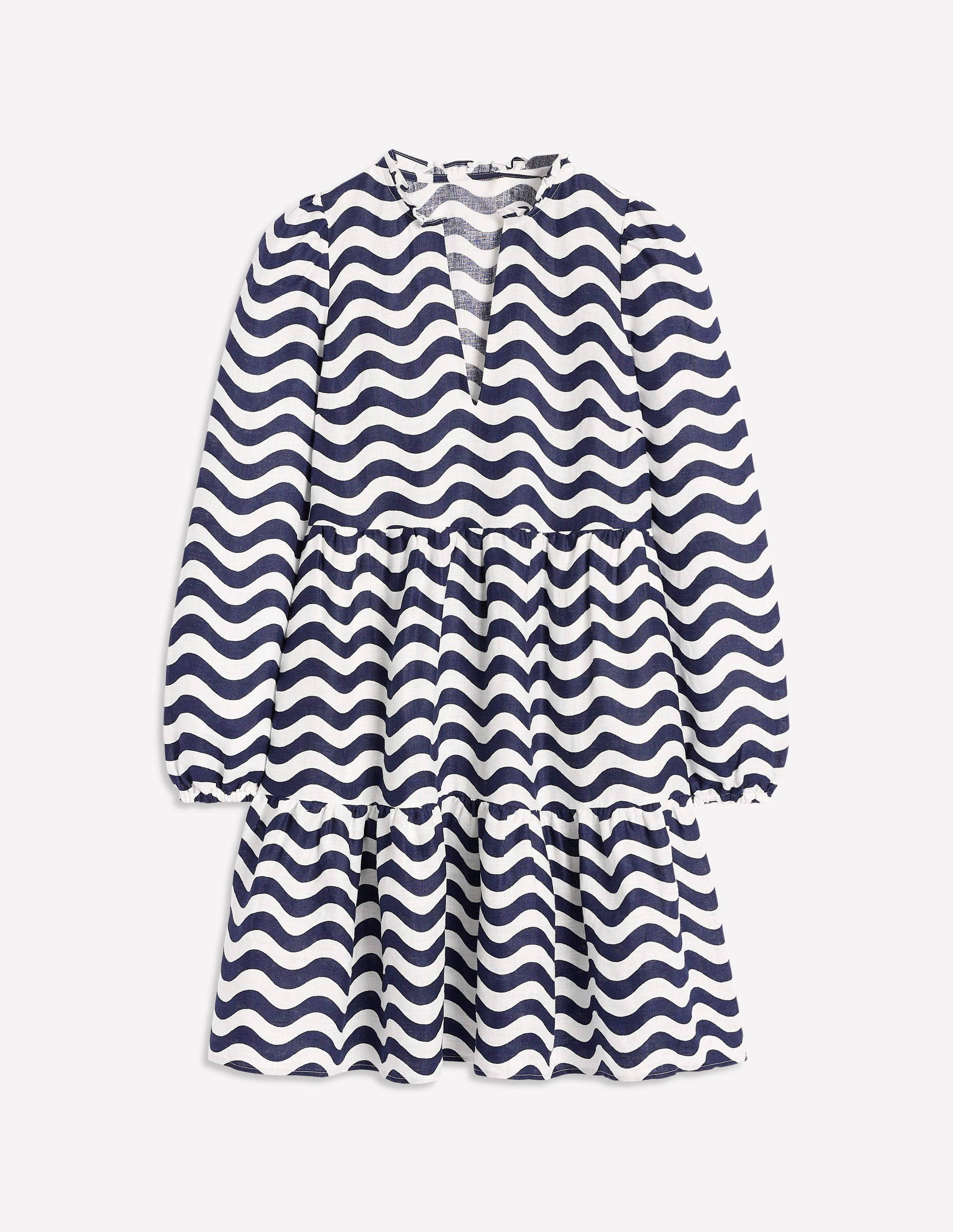 Esme Linen Mini Dress-French Navy, Mono Wave - Image 6