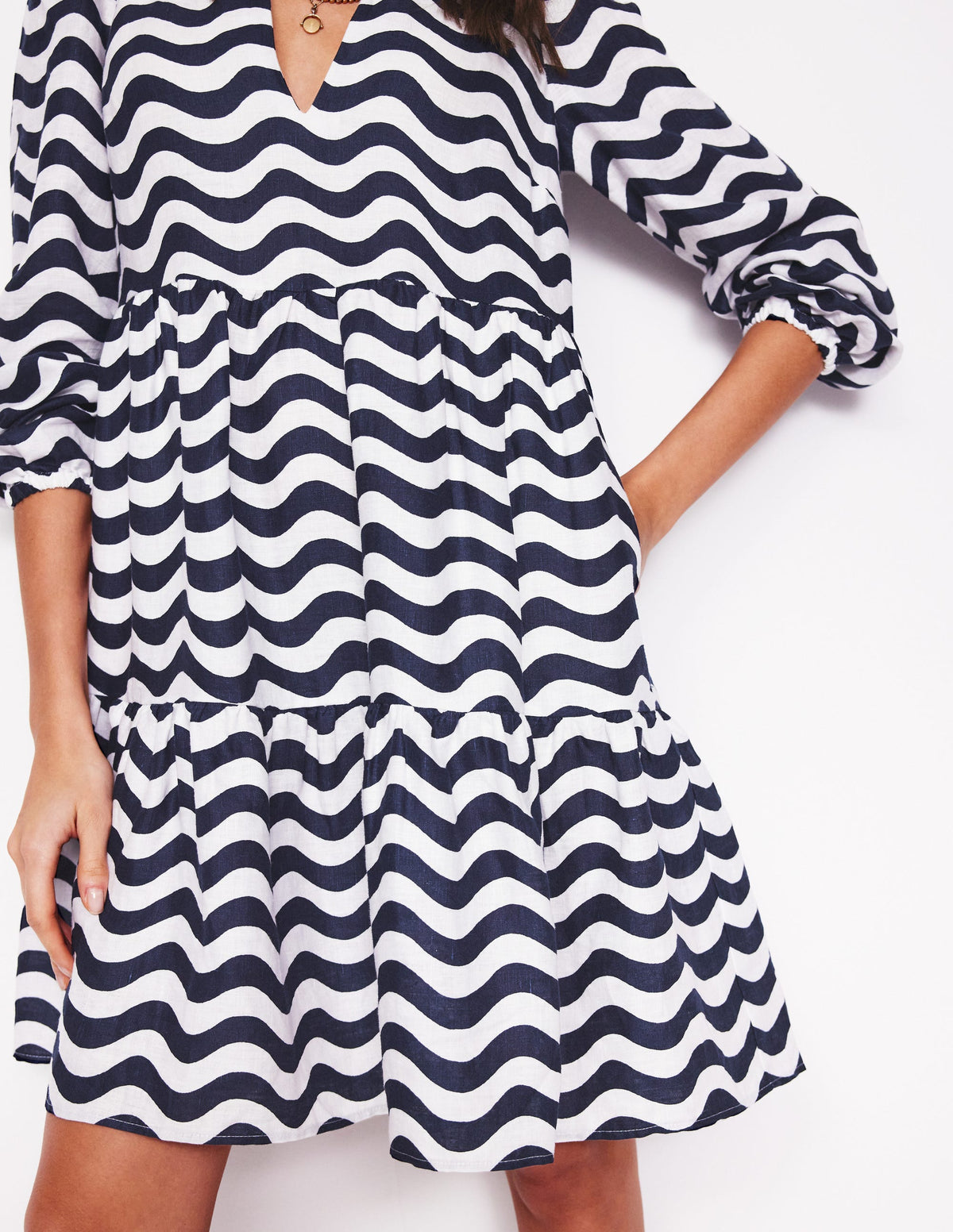 Esme Linen Mini Dress-French Navy, Mono Wave-3