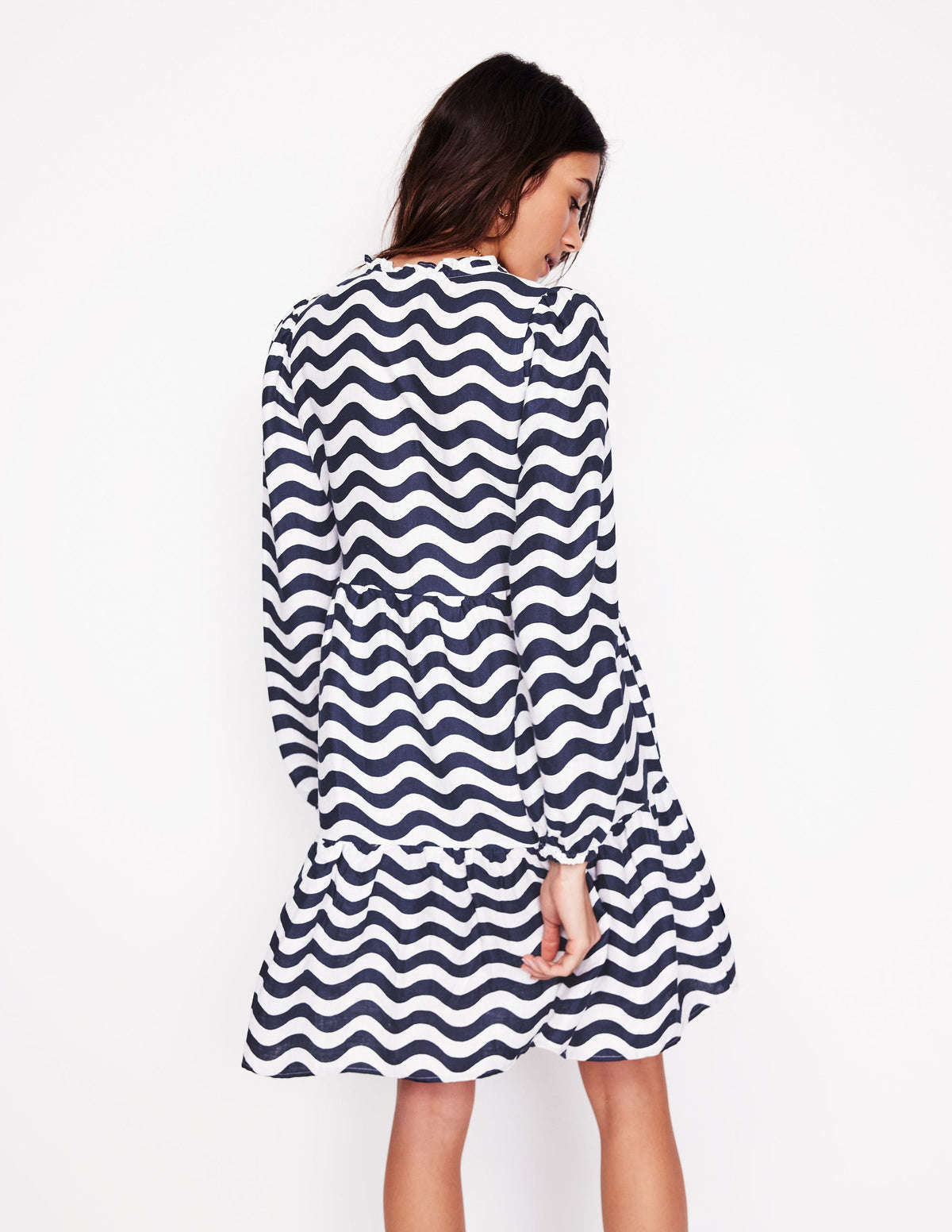 Esme Linen Mini Dress-French Navy, Mono Wave - Image 4