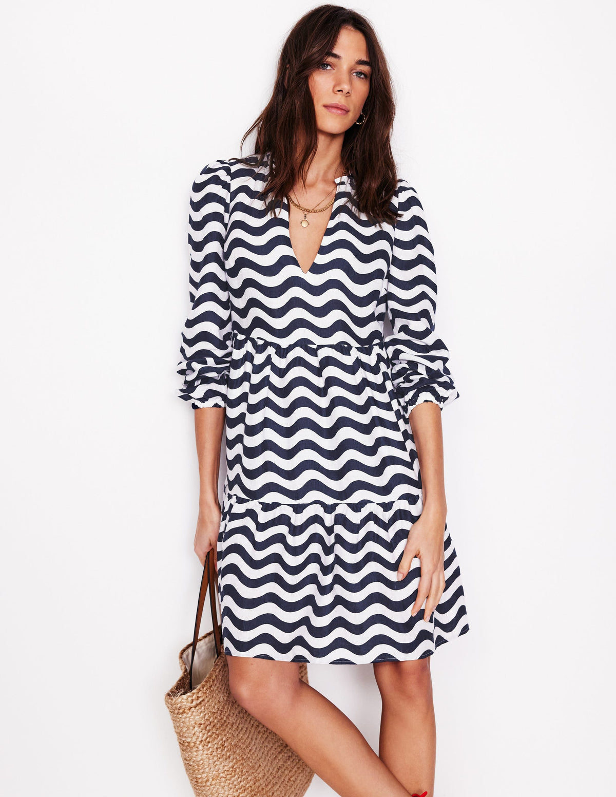 Esme Linen Mini Dress-French Navy, Mono Wave-5