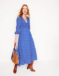 Robe Cynthia style 40s boutonnée-Bleu vif, pois abstrait