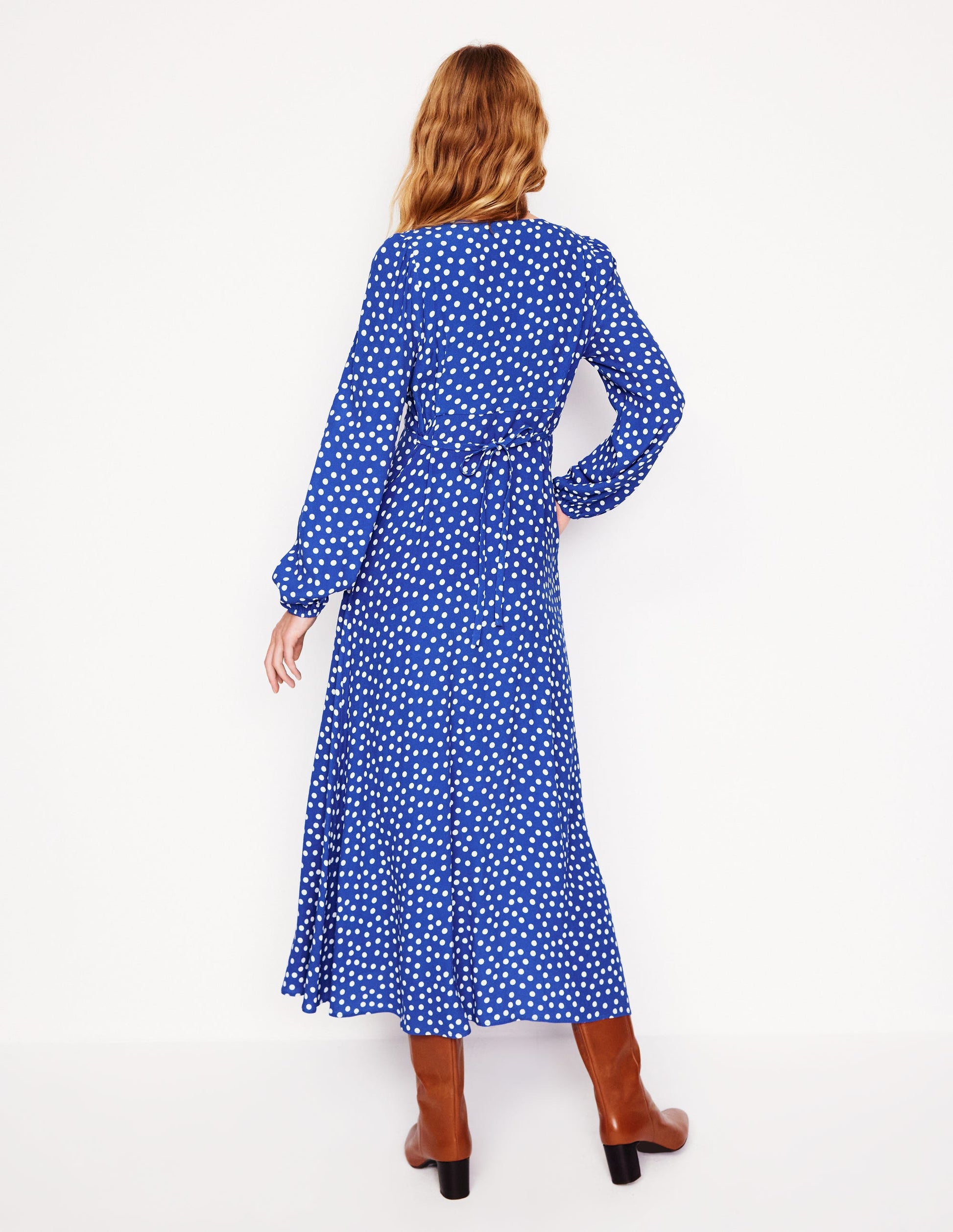 Robe Cynthia style 40s boutonnée-Bleu vif, pois abstrait-4