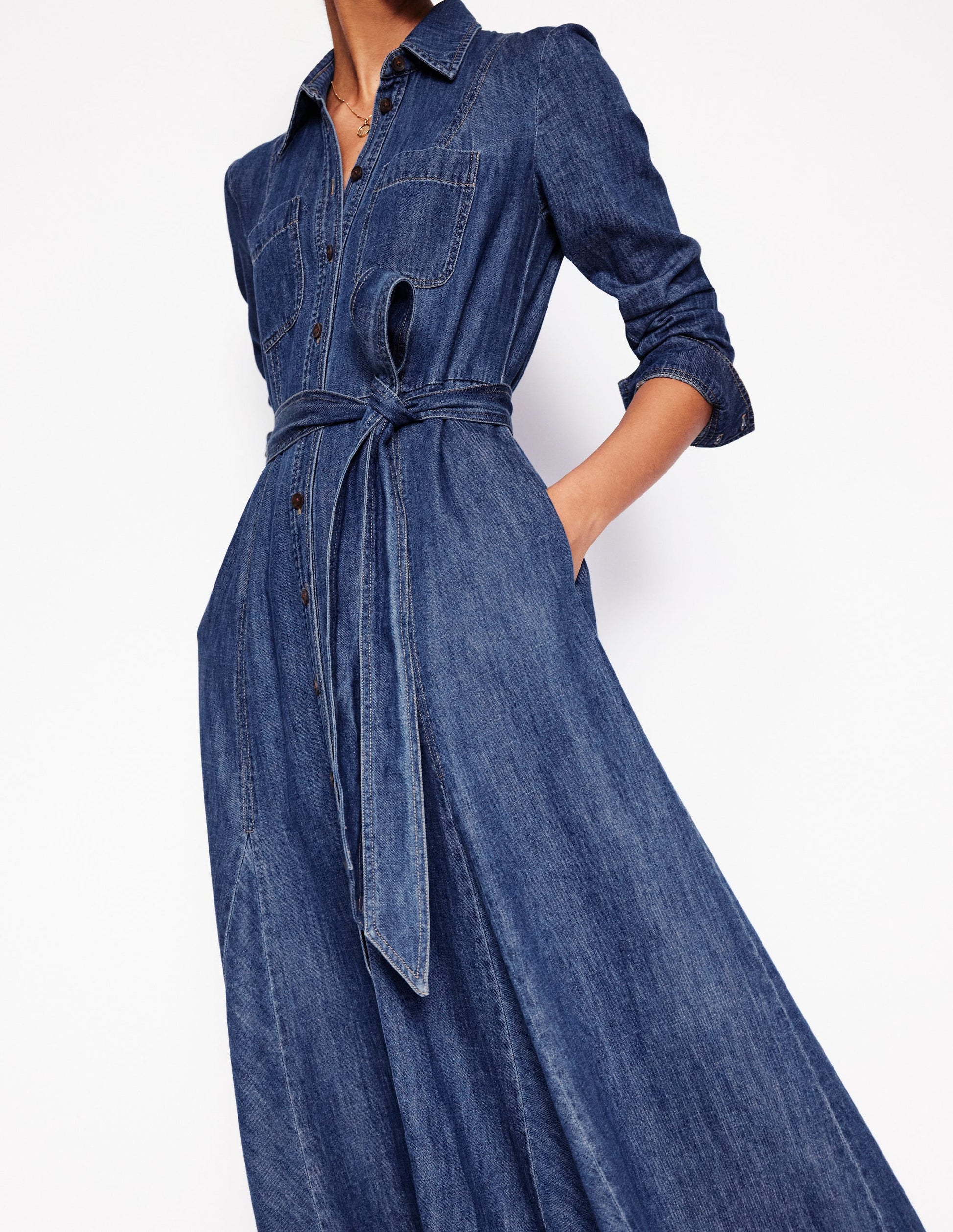 Mila Midi-Hemdblusenkleid aus Denim-Medium Vintage-4