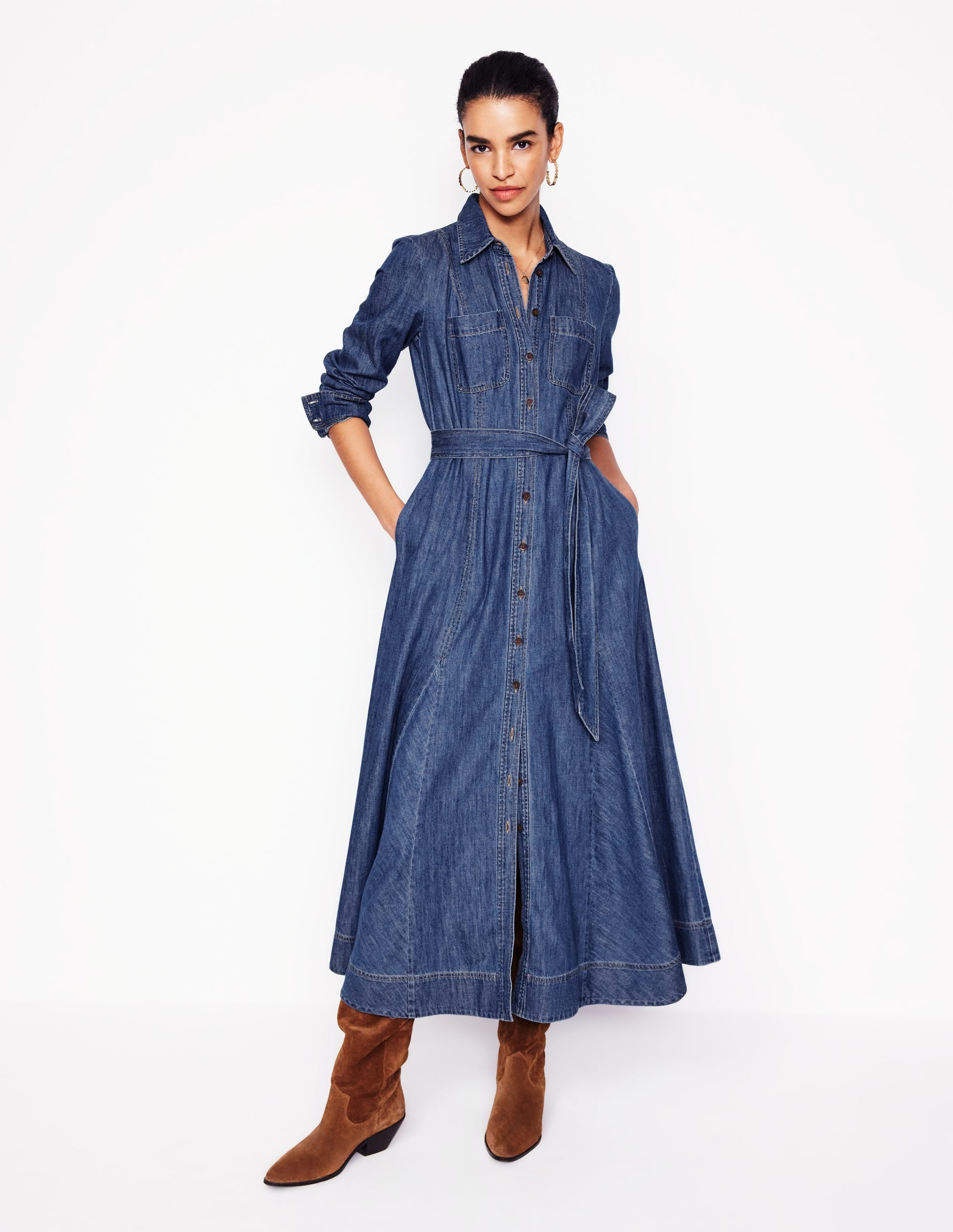 Mila Midi-Hemdblusenkleid aus Denim-Medium Vintage - Image 6