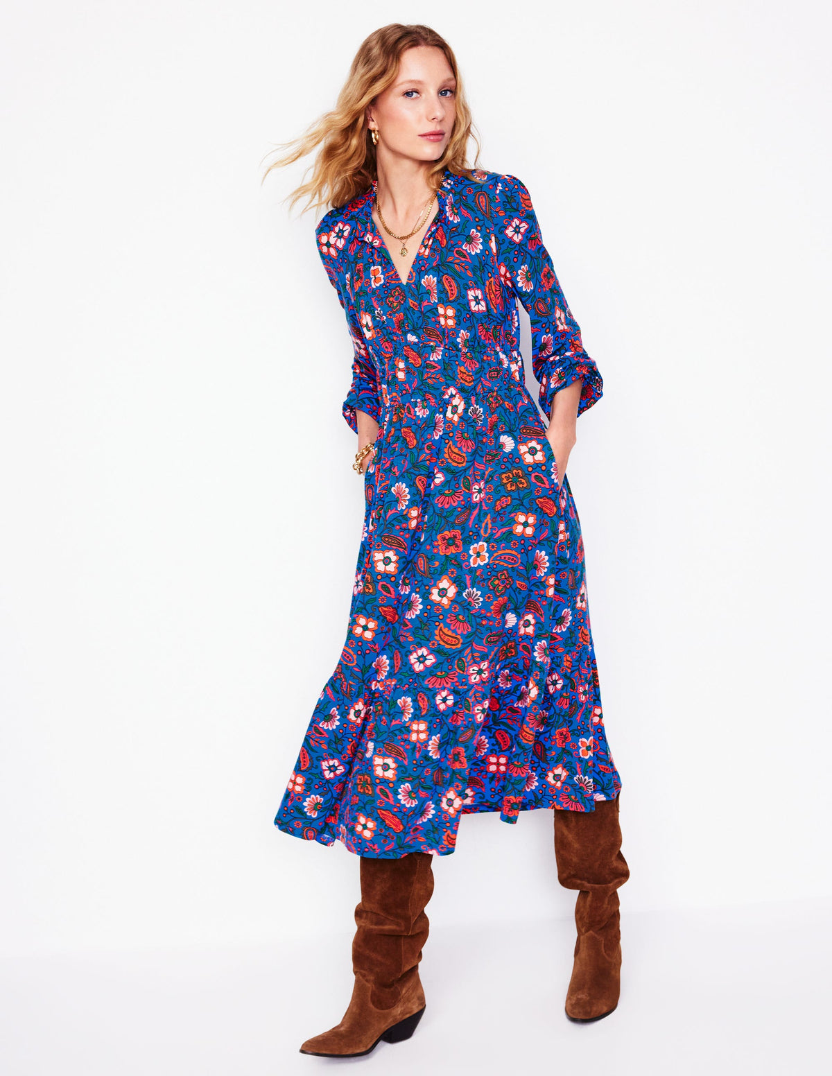 Rosamund Midi-Teekleid aus Jersey-Blau,Orientalisches Paradies - Image 1
