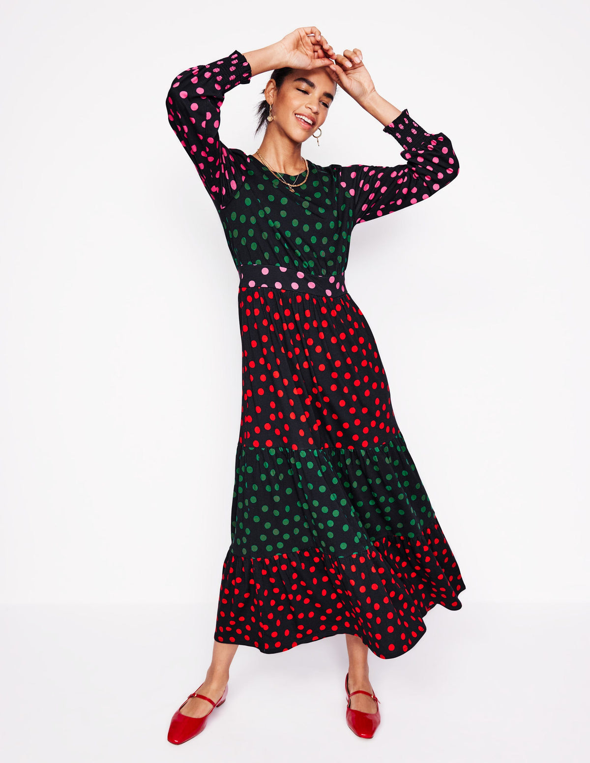 Tabitha Gestuftes Jerseykleid-Bunt, Abstrakte Punkte - Image 1