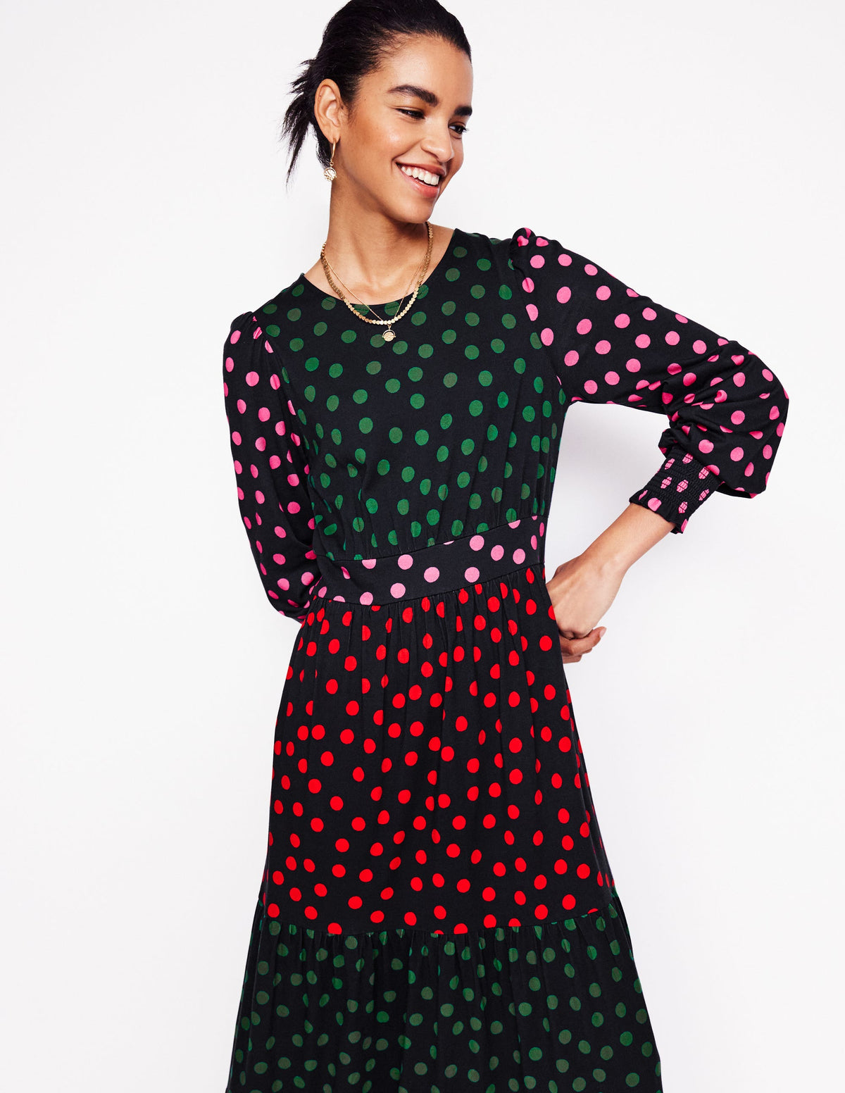 Tabitha Gestuftes Jerseykleid-Bunt, Abstrakte Punkte - Image 2