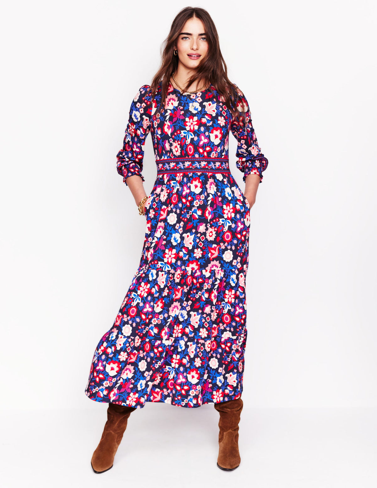 Tabitha Gestuftes Jerseykleid-College-Marineblau, Gartenrebe-1