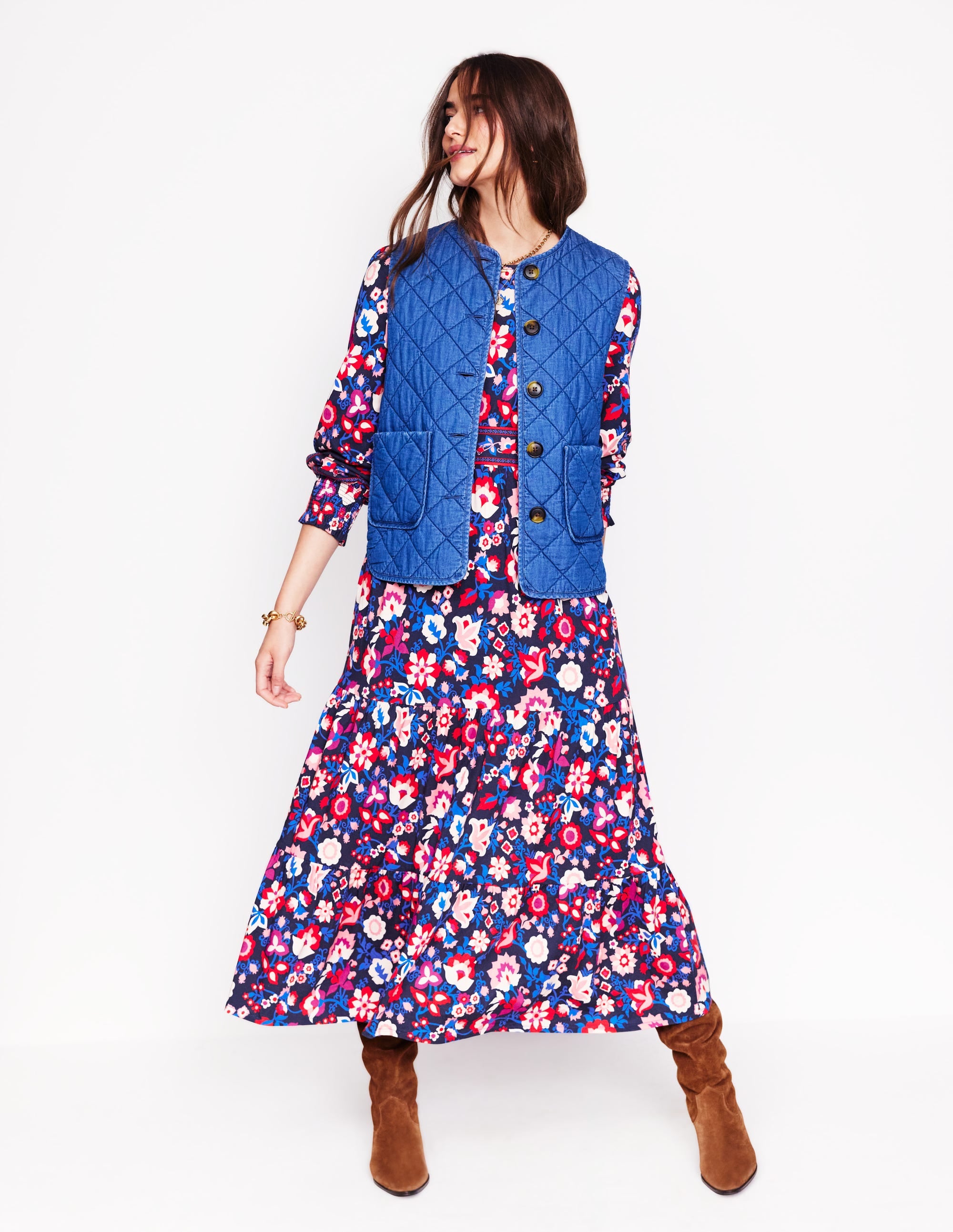 Tabitha Gestuftes Jerseykleid-College-Marineblau, Gartenrebe - Image 5