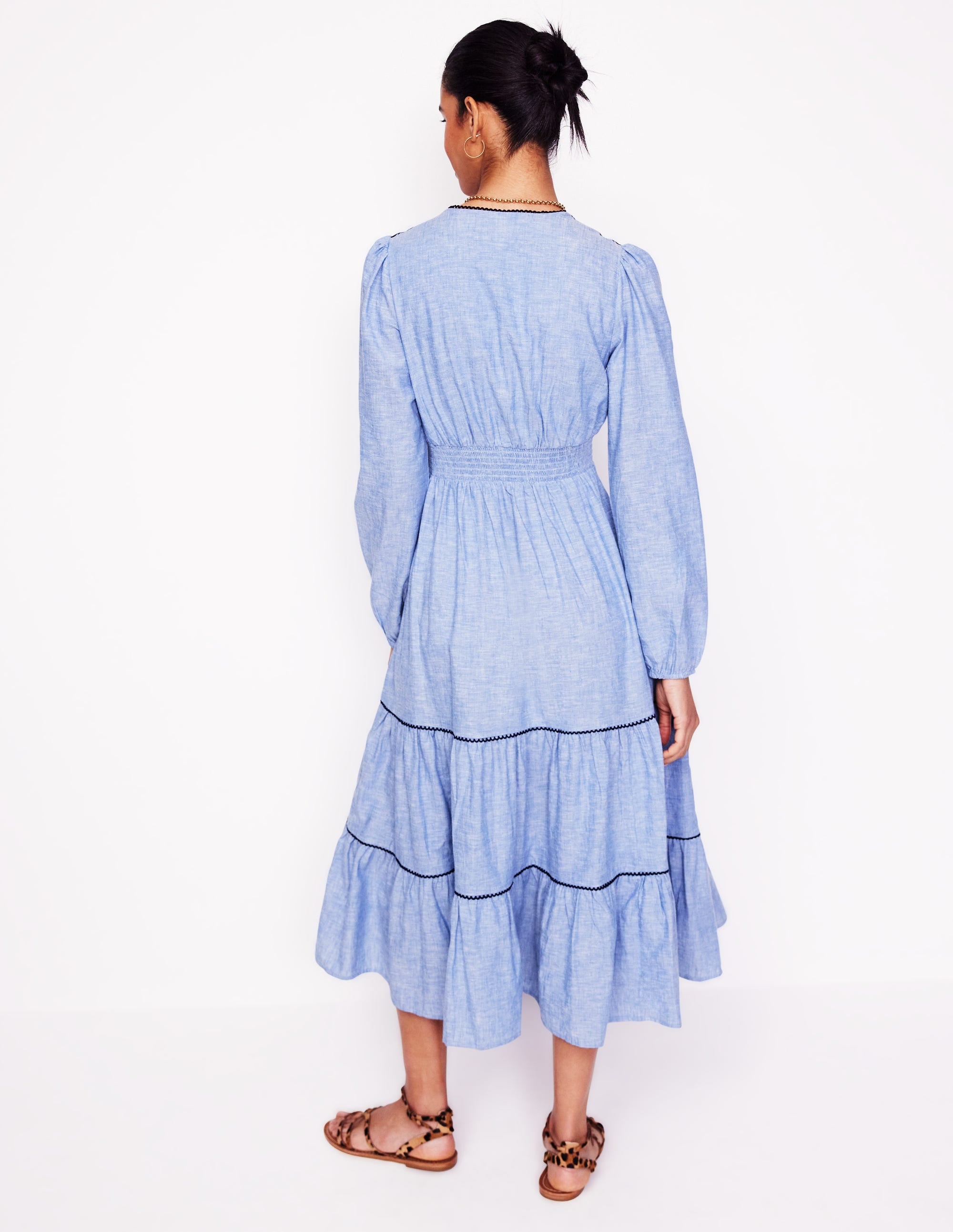 Violet Midikleid aus Leinenmischgewebe-Blauer Faux-Uni - Image 3