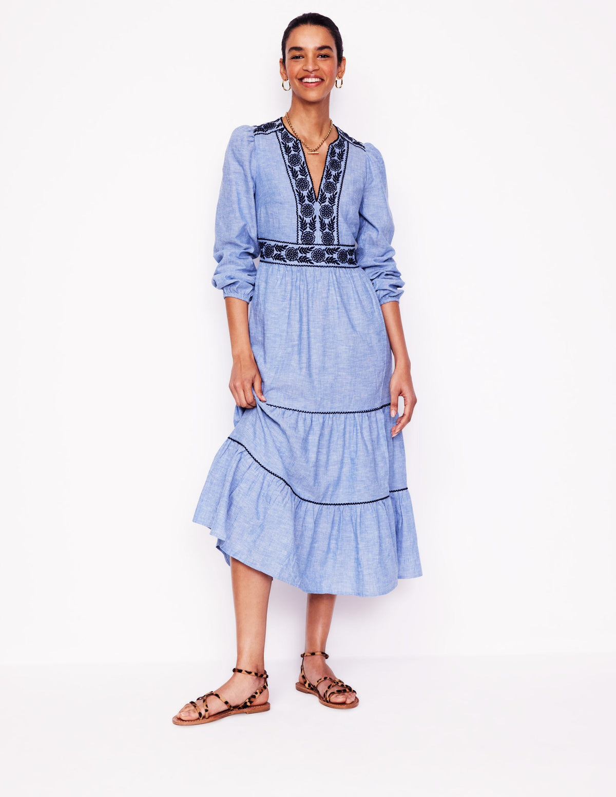 Violet Midikleid aus Leinenmischgewebe-Blauer Faux-Uni - Image 4