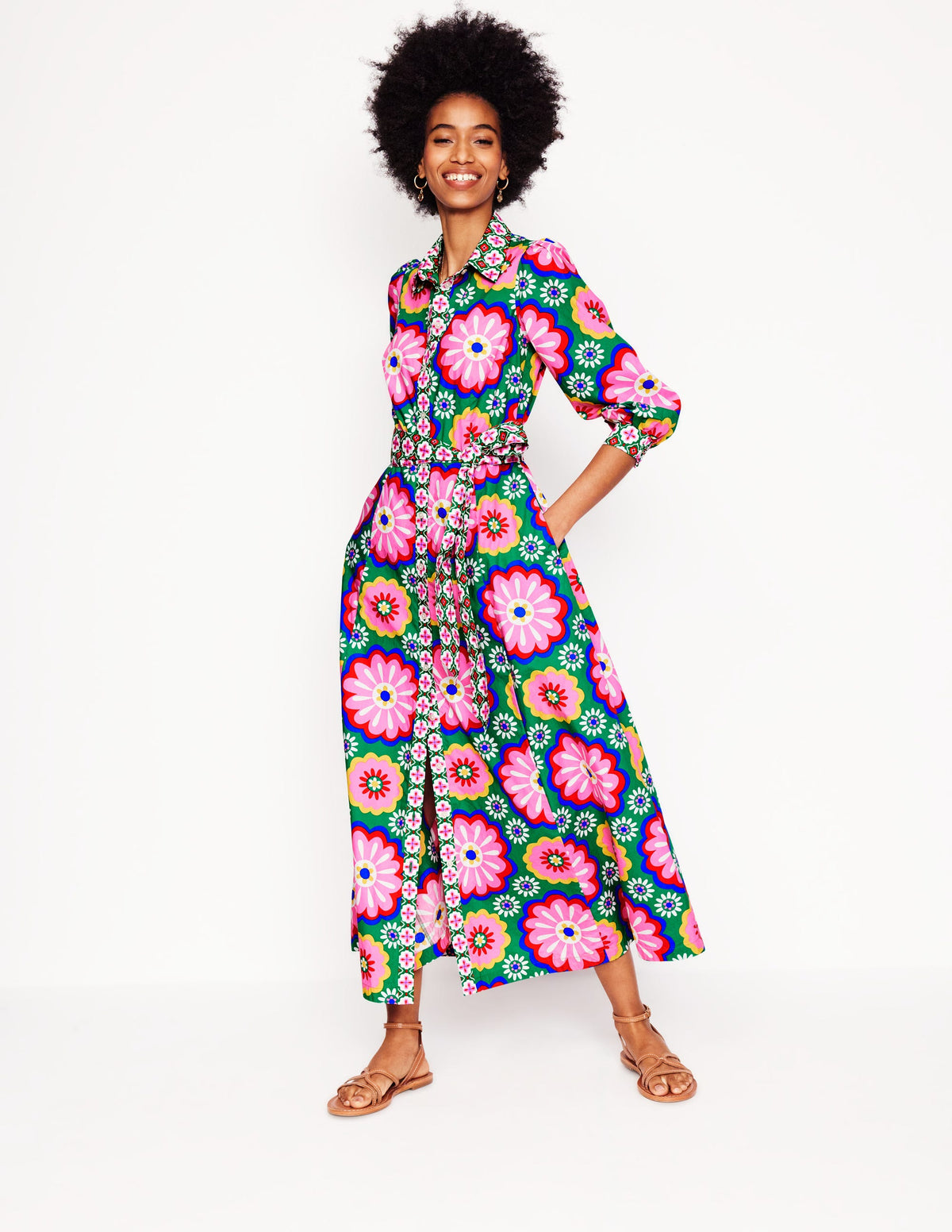 Clara Hemdblusenkleid aus Baumwolle-Bunt, Geblümte Kachel - Image 1