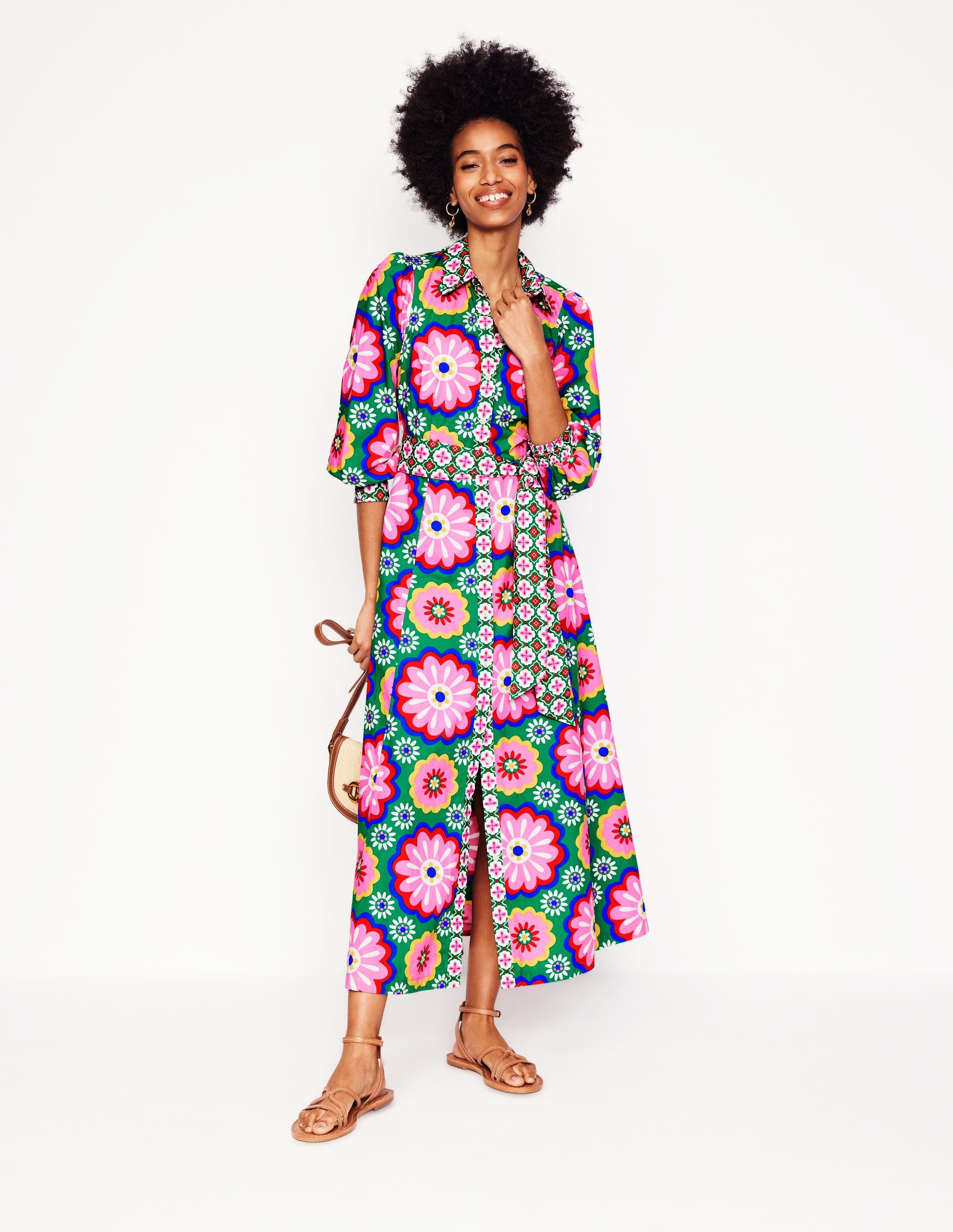 Clara Hemdblusenkleid aus Baumwolle-Bunt, Geblümte Kachel - Image 4