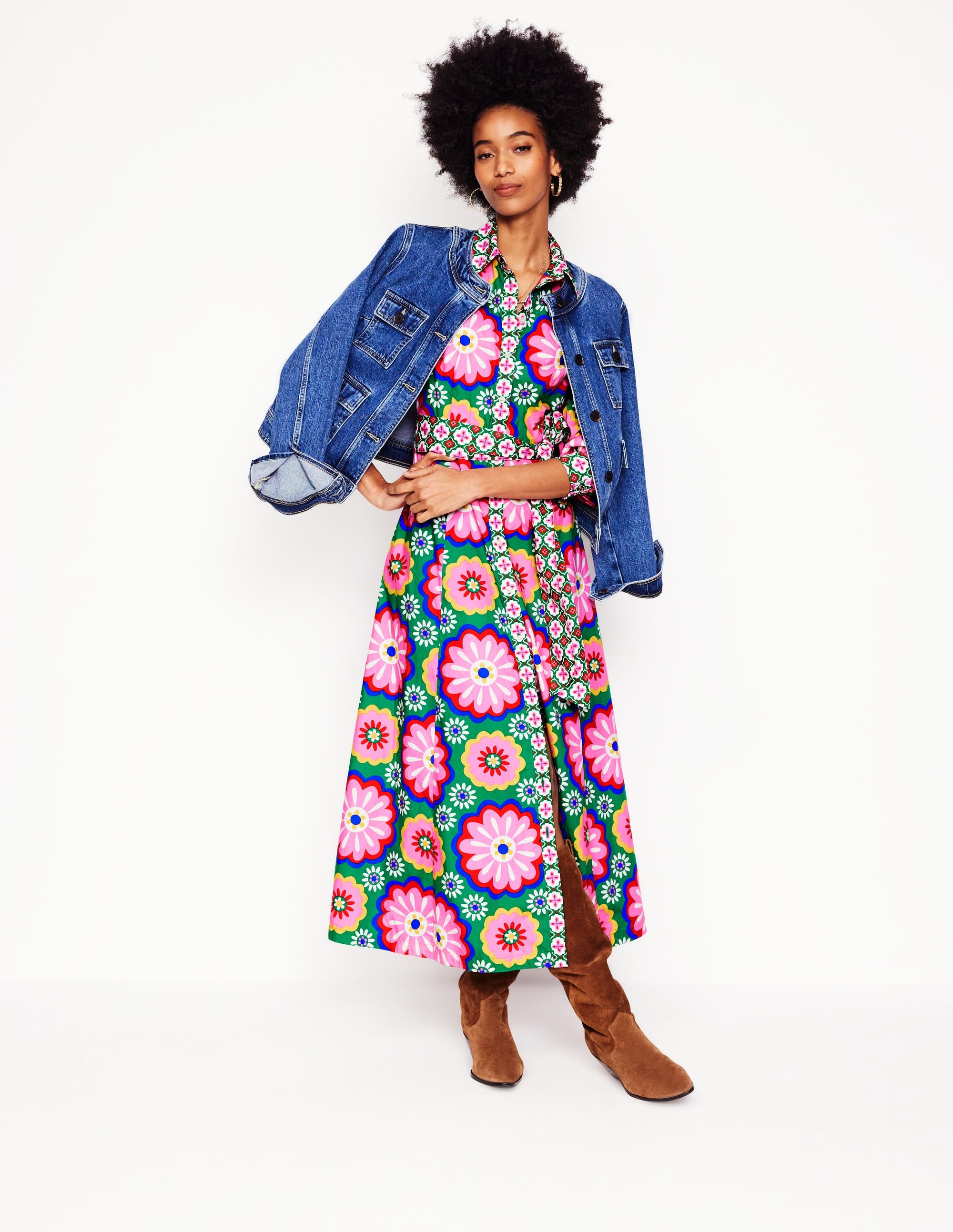Clara Hemdblusenkleid aus Baumwolle-Bunt, Geblümte Kachel - Image 5