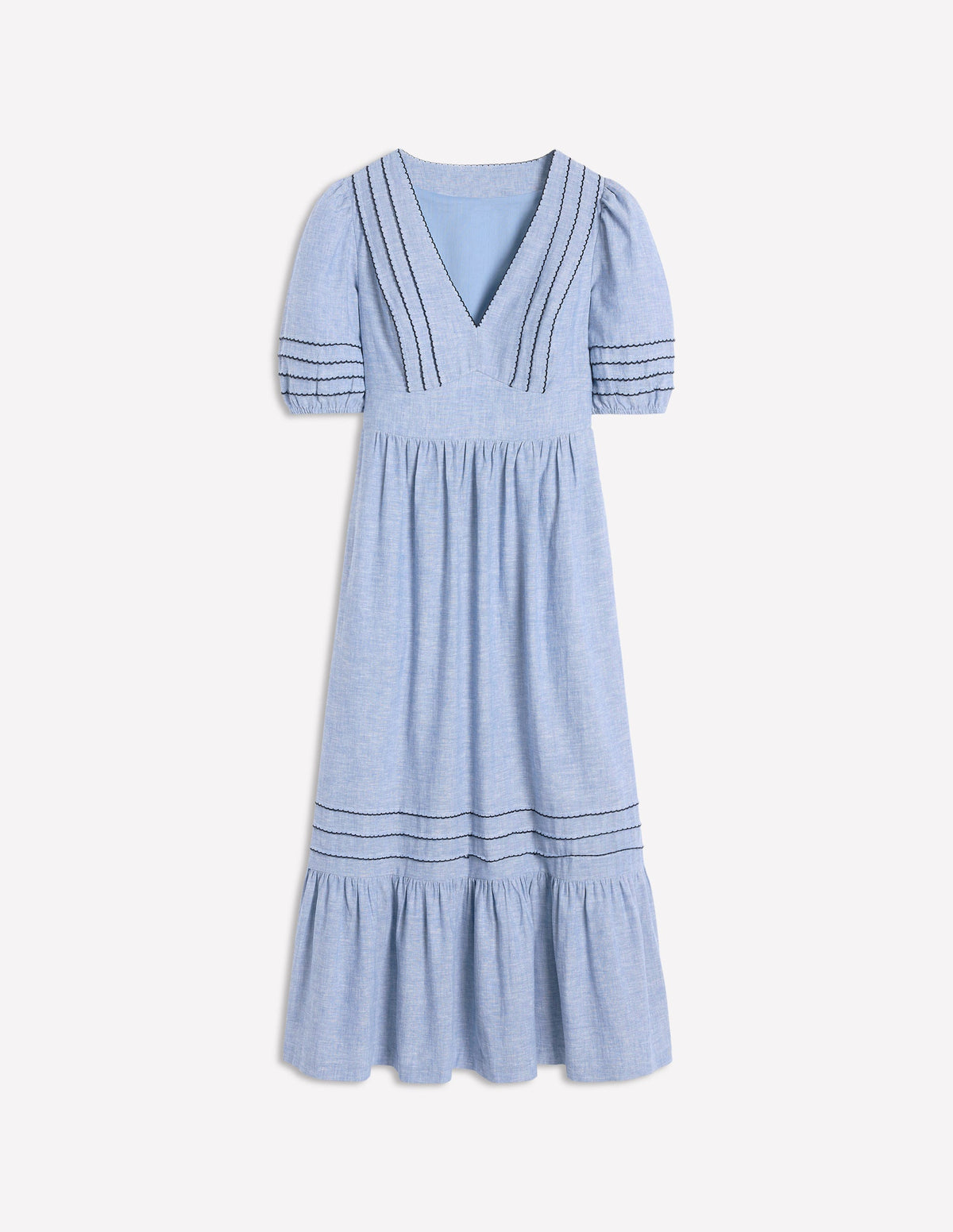 Leinenkleid mit gesmokter Taille-Graublau Chambray-5