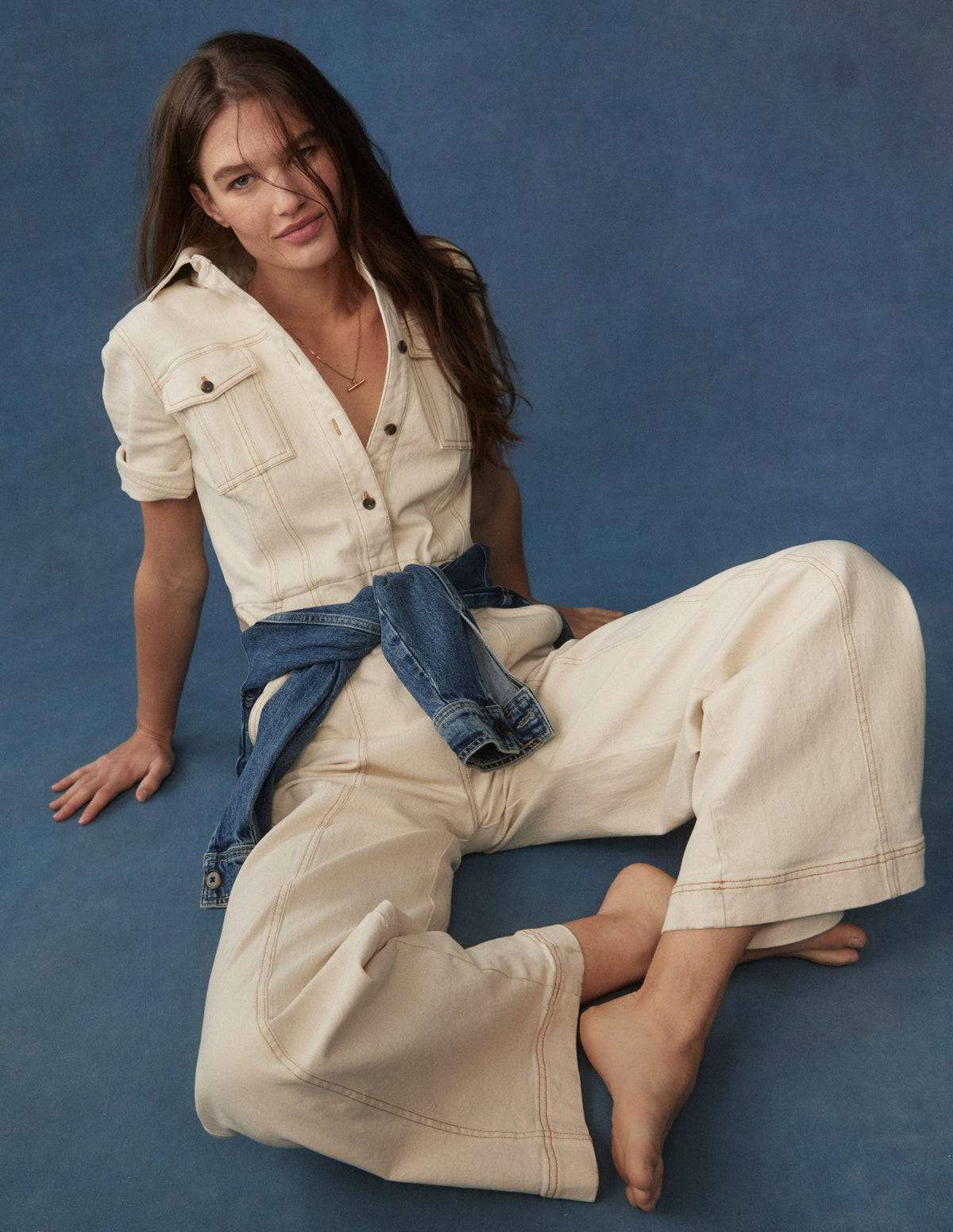 Combinaison manches courtes en jean-Aristocratic Blue - Image 1