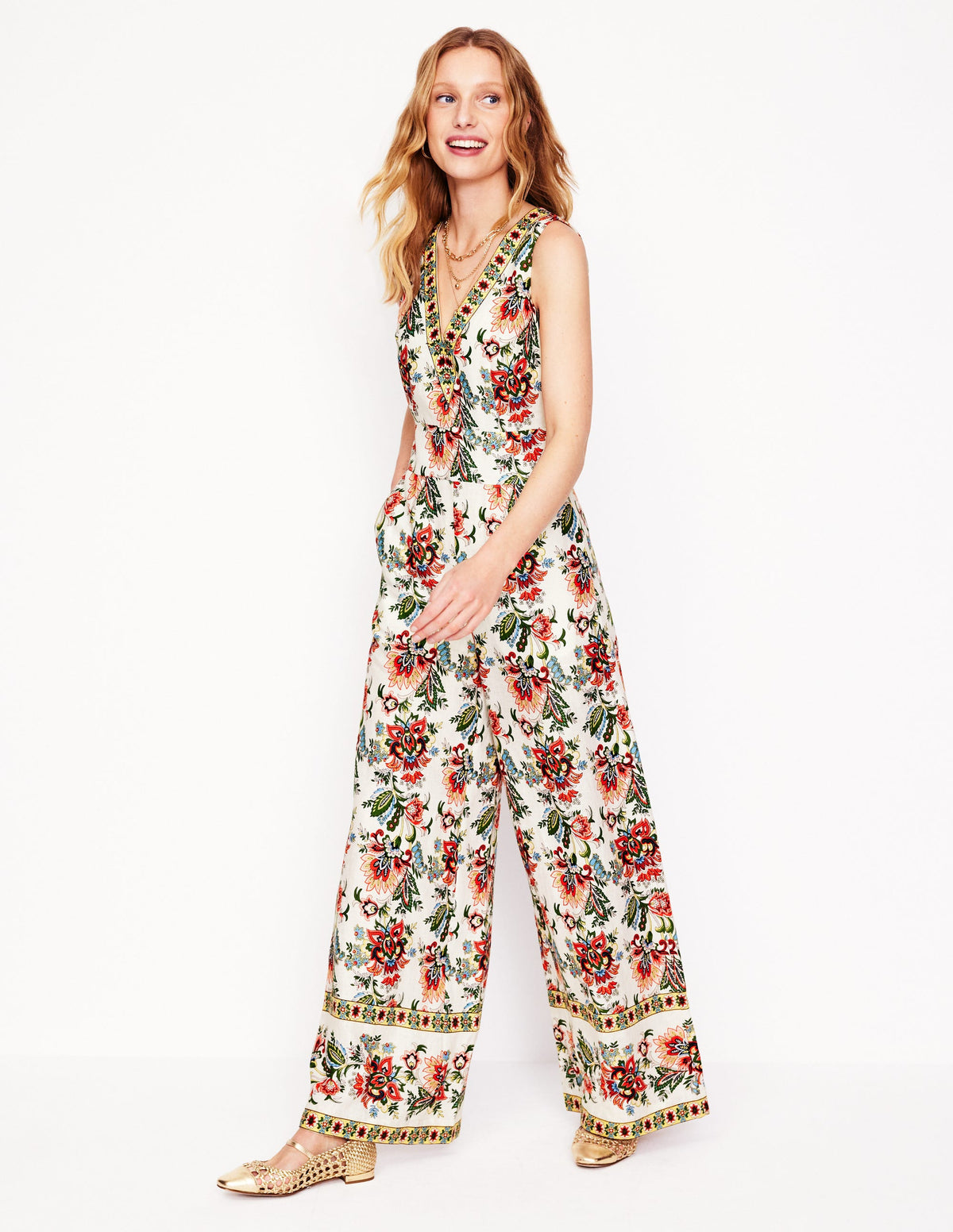 Leinen-Jumpsuit mit V-Ausschnitt-Naturweiß, Botanische Terrasse-1