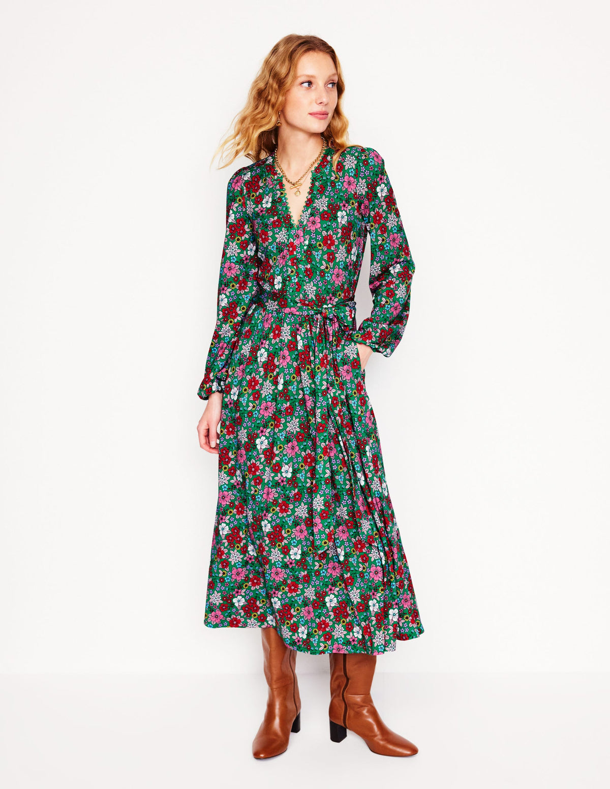 Maeve Jersey-Midikleid mit Besatz-Sattes Smaragdgrün, Blütenpracht - Image 1