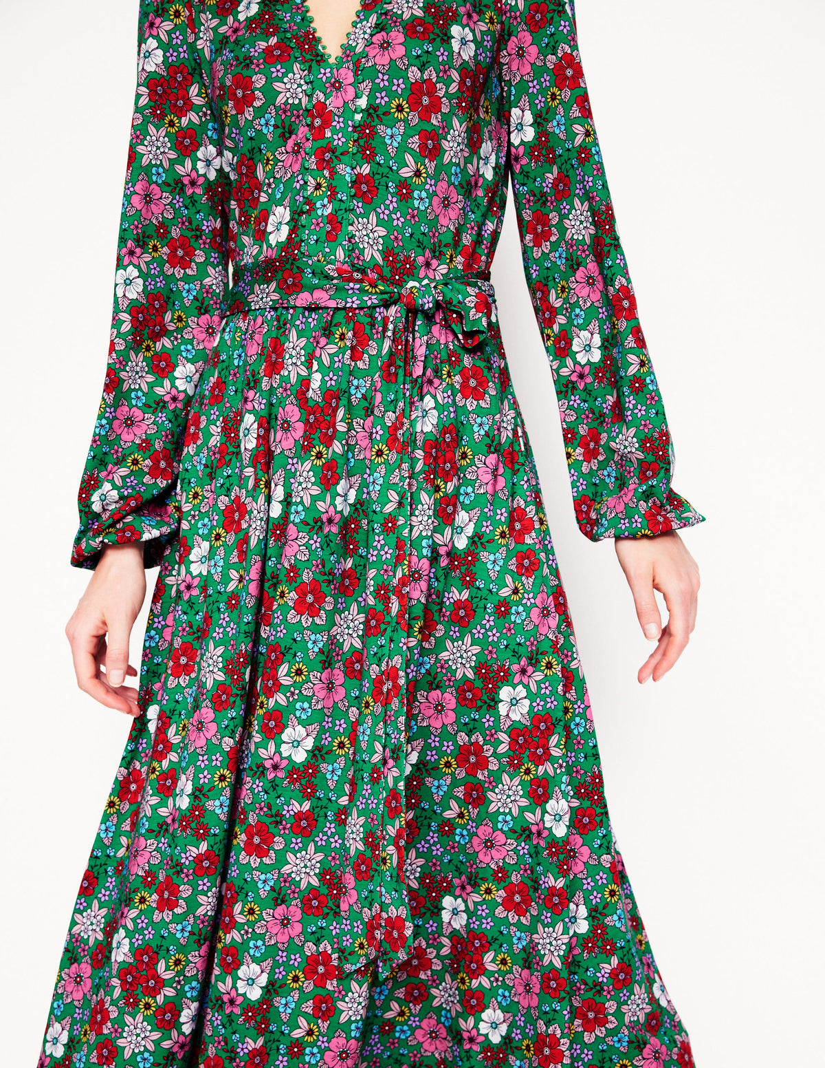 Maeve Jersey-Midikleid mit Besatz-Sattes Smaragdgrün, Blütenpracht-2