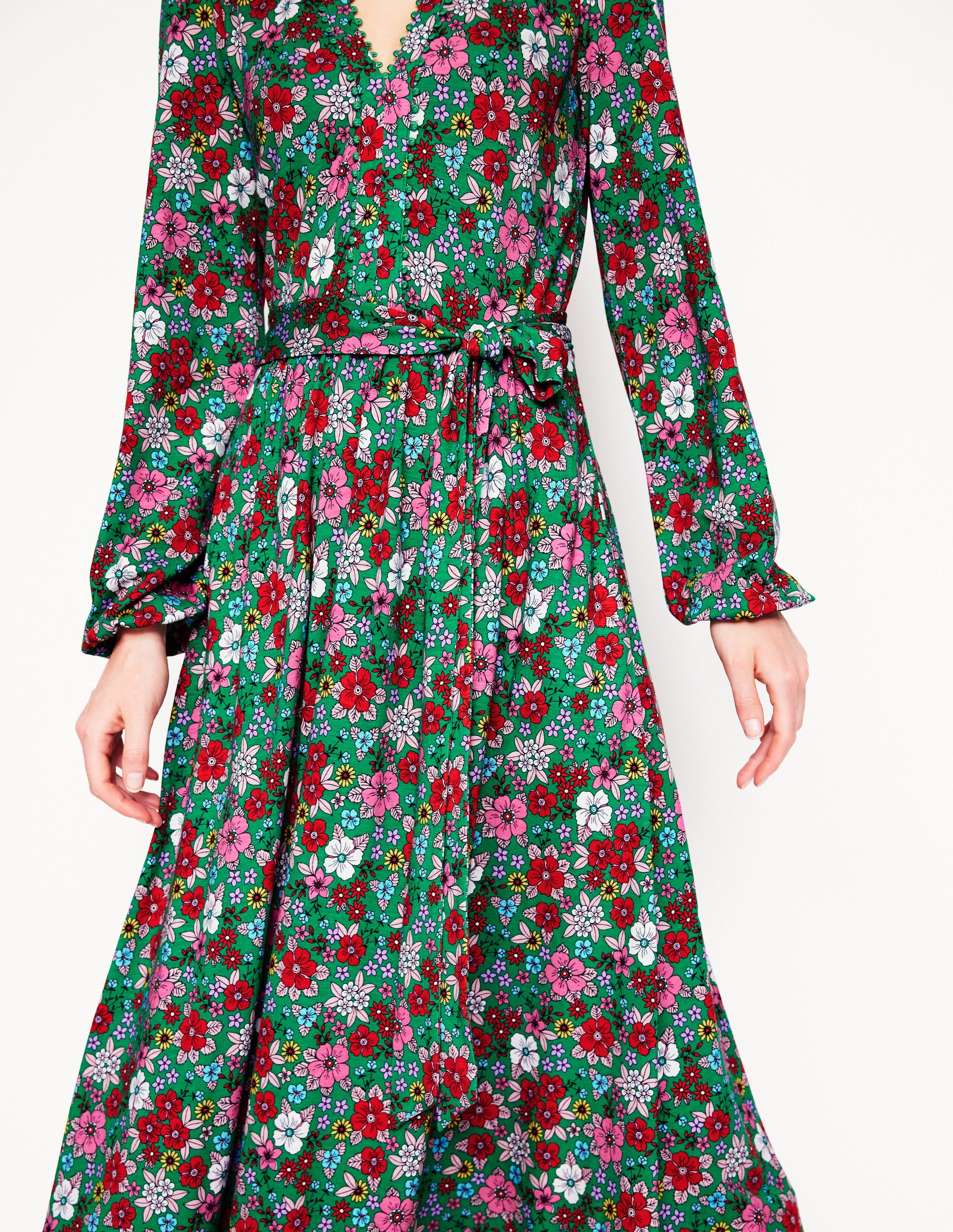 Maeve Jersey-Midikleid mit Besatz-Sattes Smaragdgrün, Blütenpracht - Image 2
