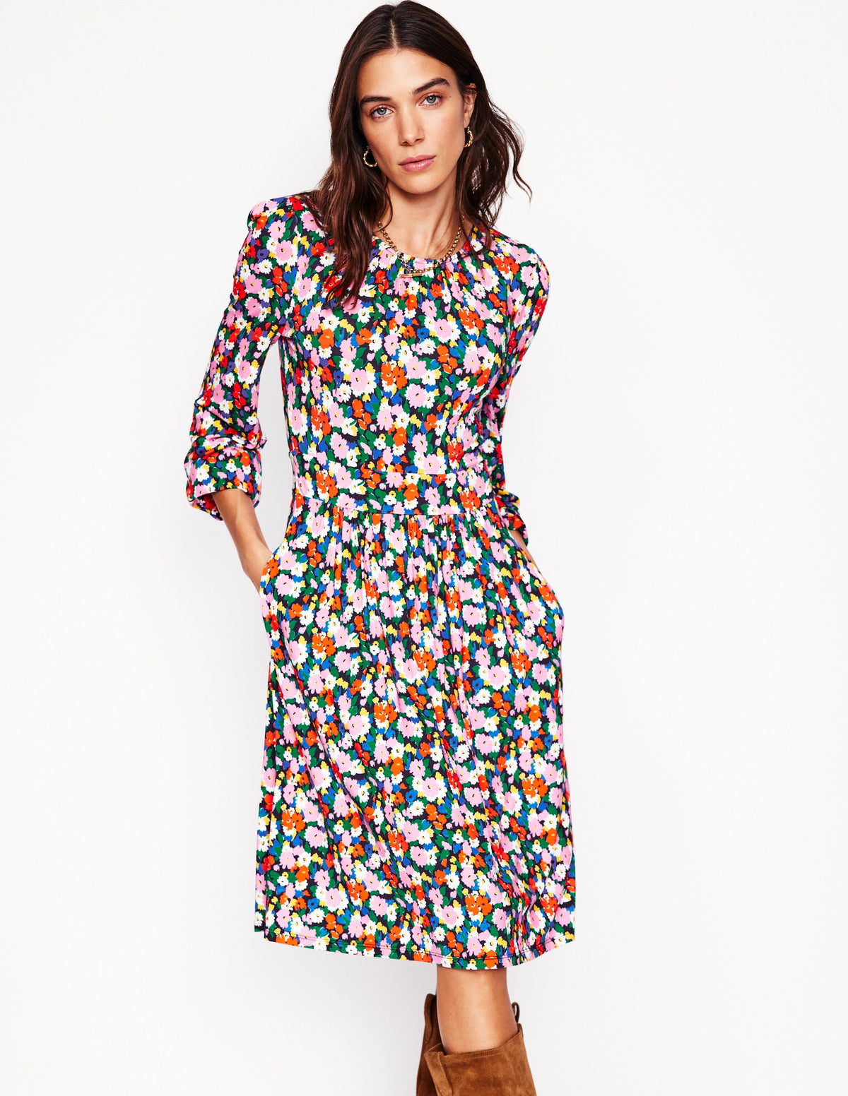 Alexandra Blouson-Jerseykleid-Bunt, Malerische Wiese - Image 1