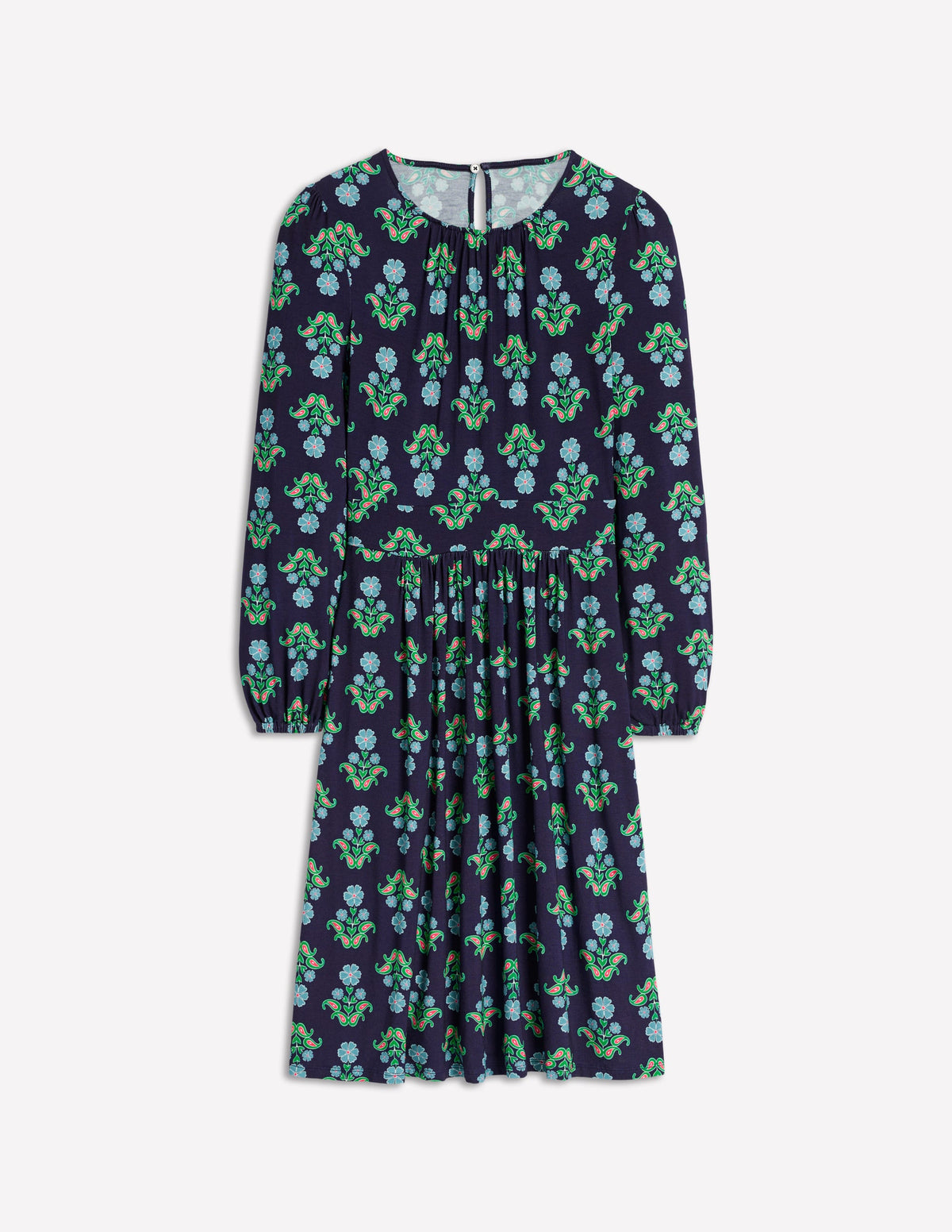 Alexandra Blouson Jersey Dress-French Navy, Pansy Stamp-4