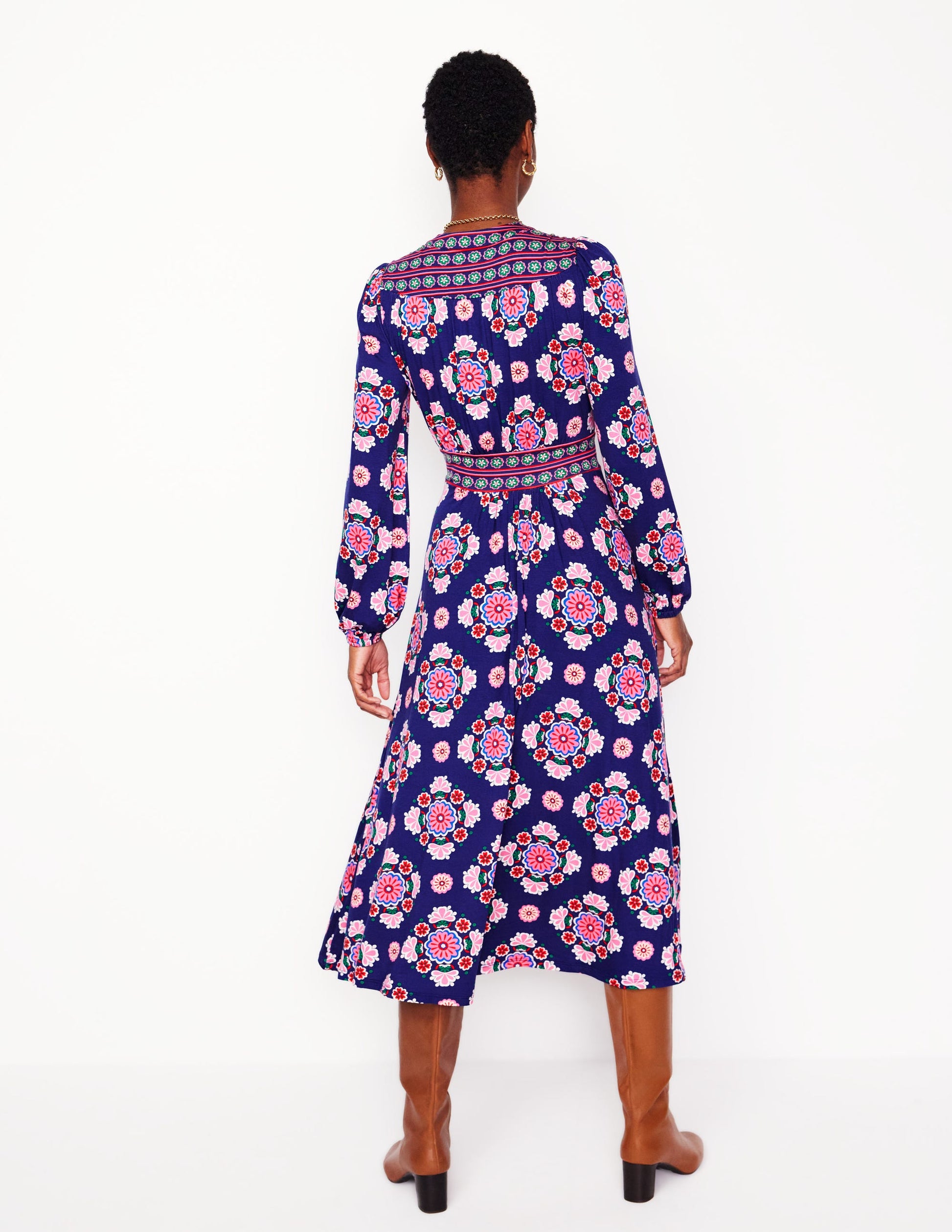 Lily Long Sleeve Midi Dress-Starboard Blue, Meadow Posy-3