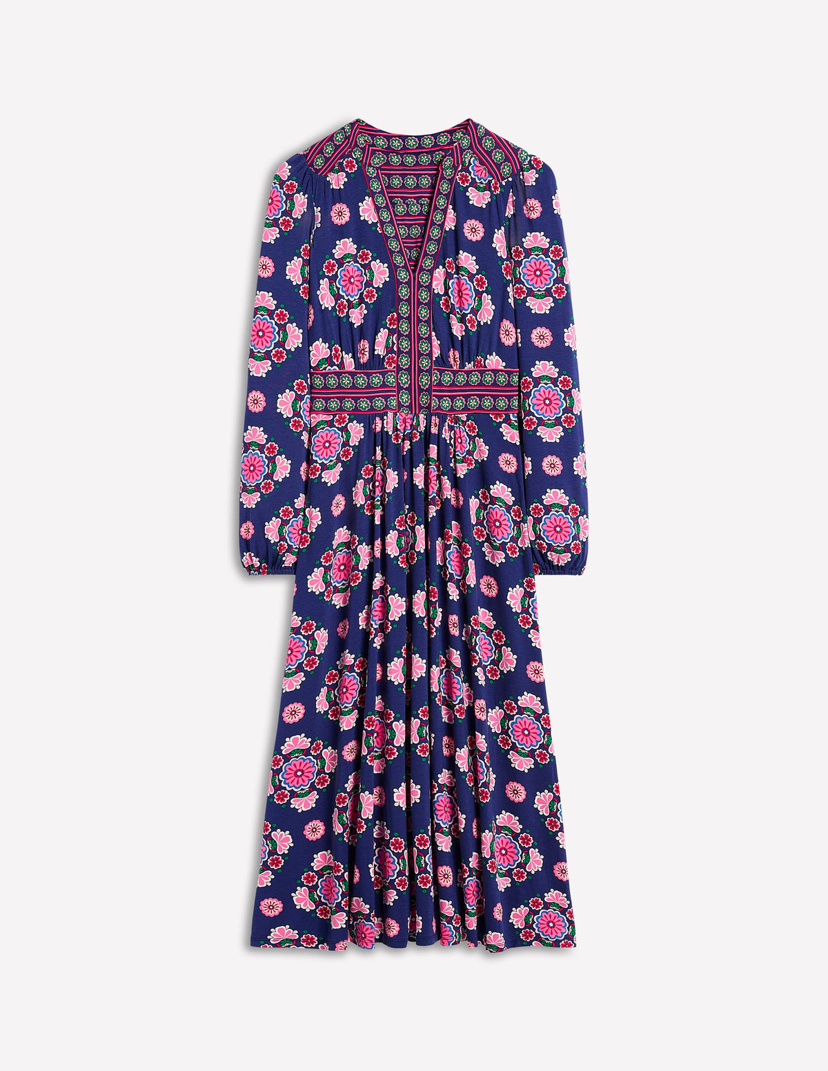 Lily Long Sleeve Midi Dress-Starboard Blue, Meadow Posy-5