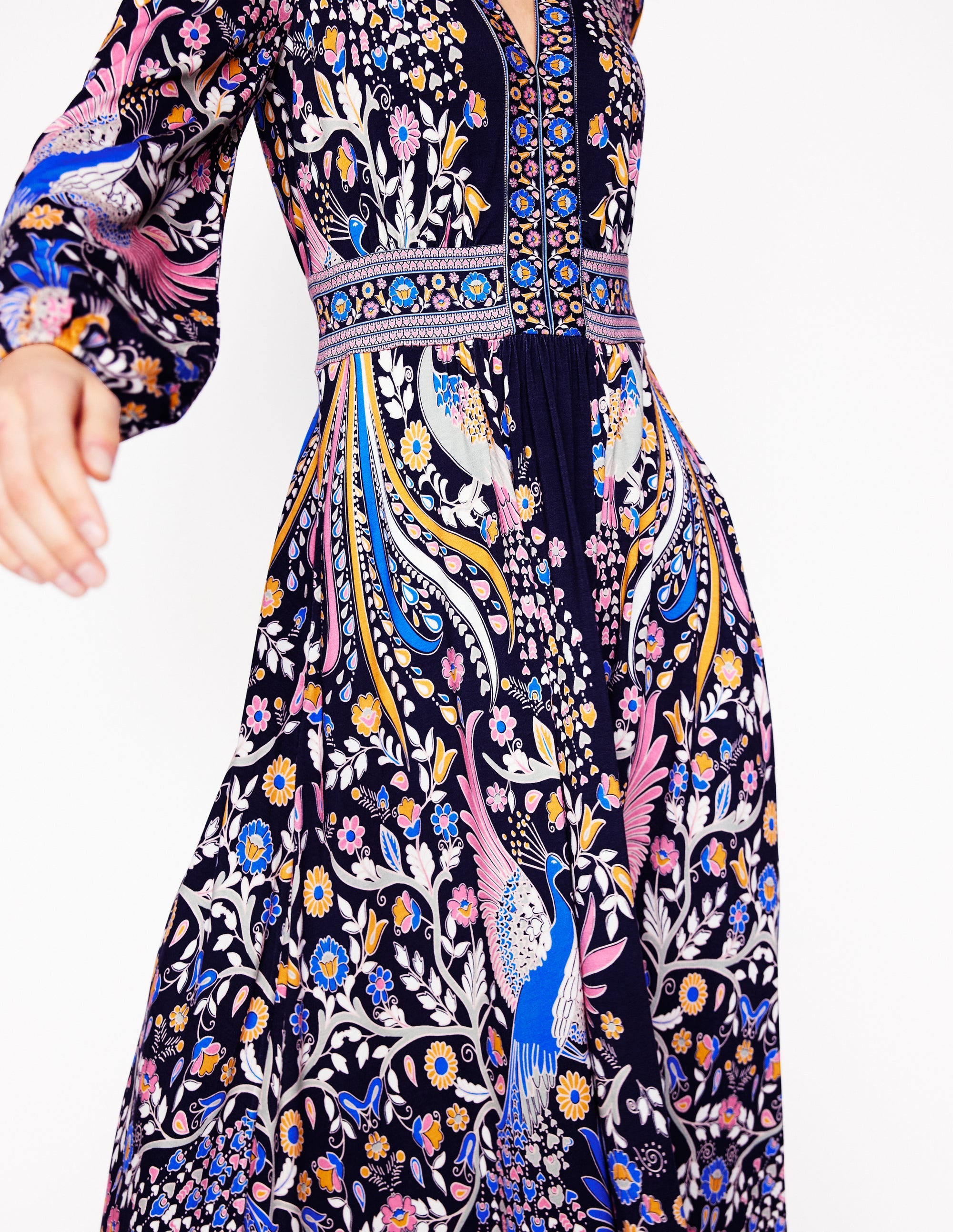 Lily Midikleid mit langen Ärmeln-Französisches Marineblau, Bezaubernder Pfau - Image 3