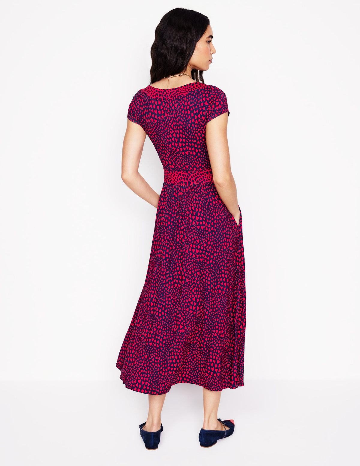 Melanie Jersey Midi Dress-French Navy, Heart Cluster-3