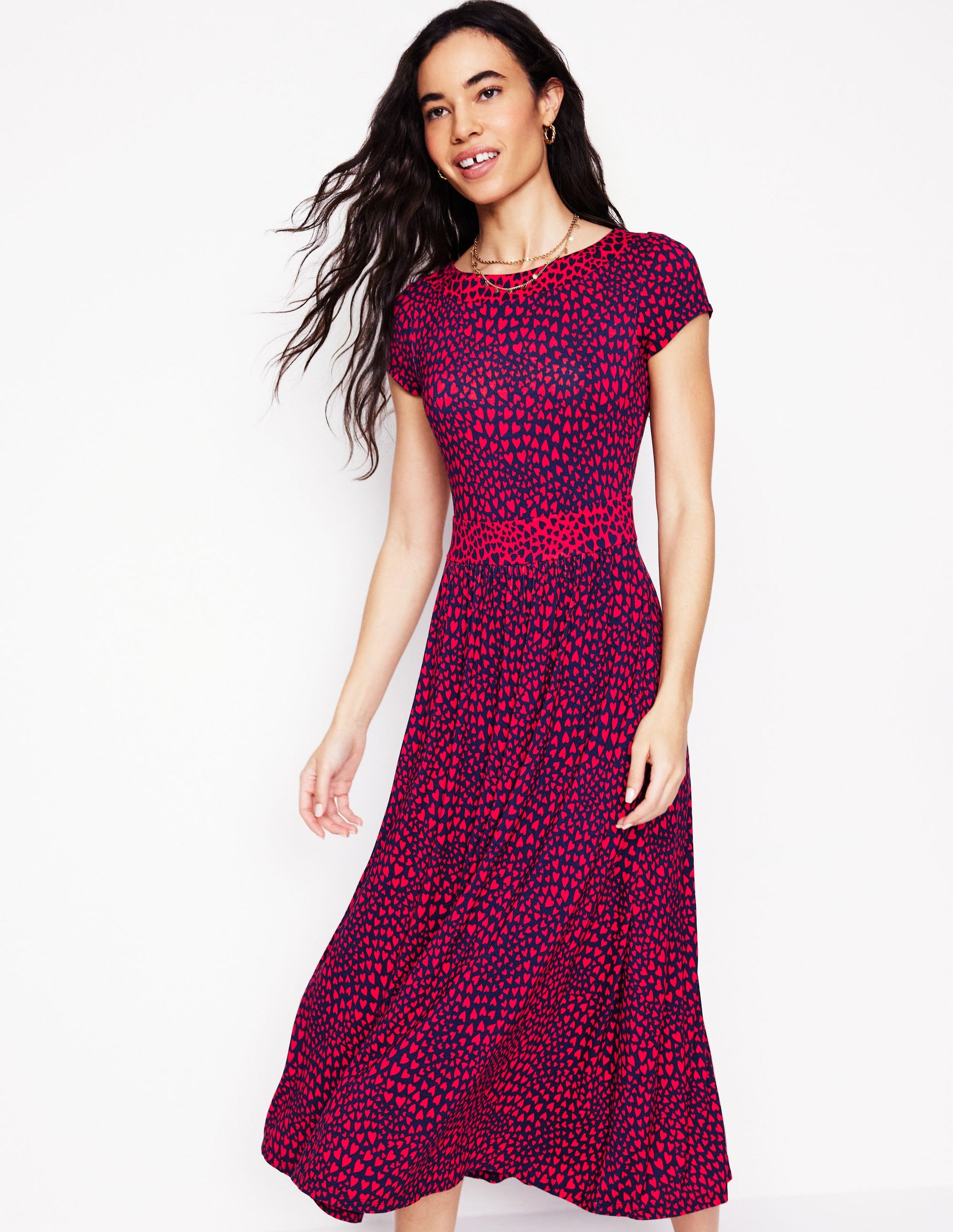 Melanie Jersey Midi Dress-French Navy, Heart Cluster-4
