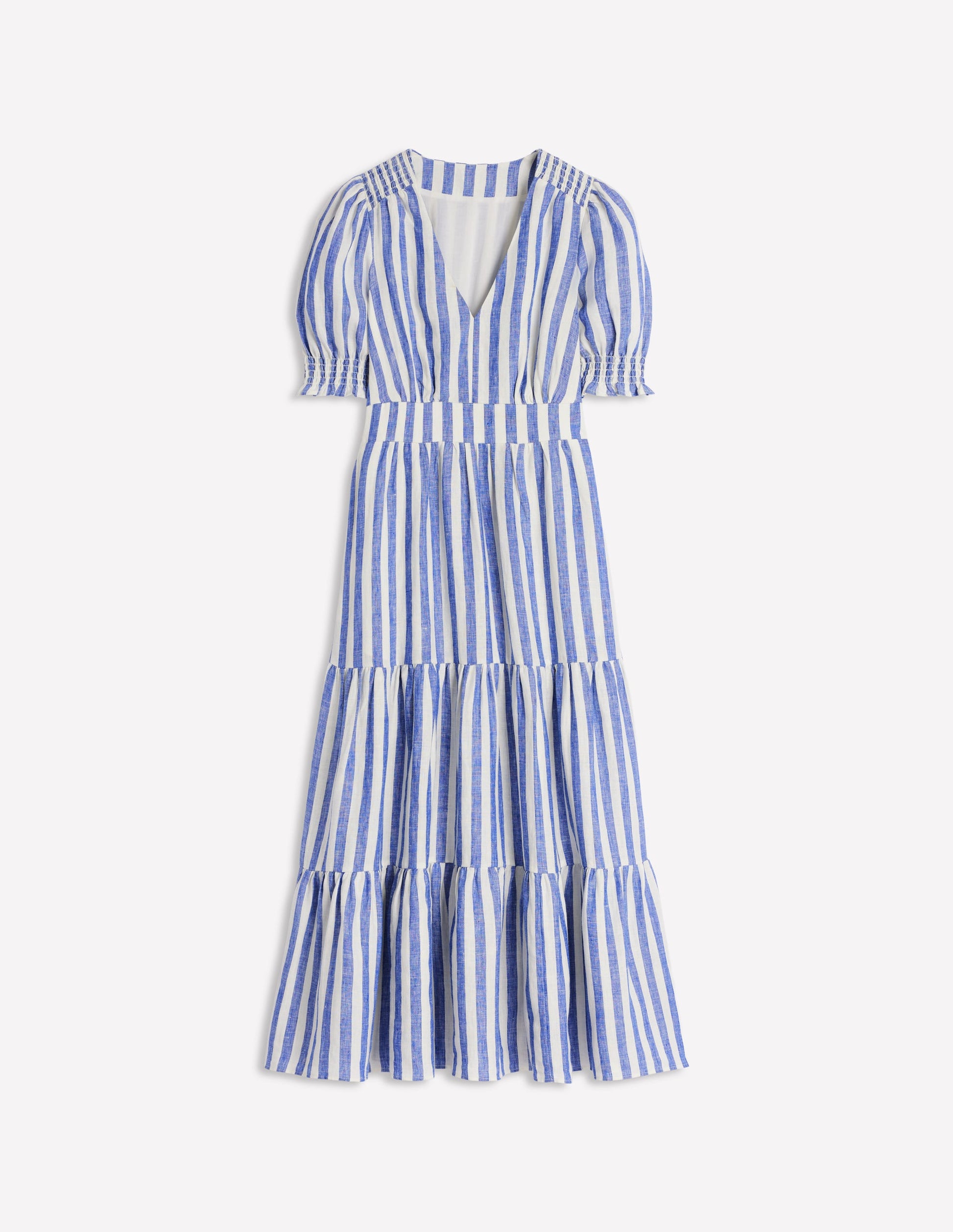 Anna Gestuftes Midikleid aus Leinen-Hellblau, Gestreift-5