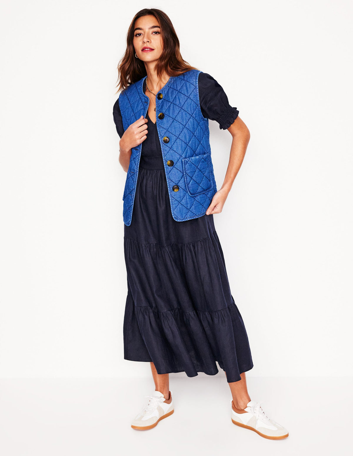 Anna Gestuftes Midikleid aus Leinen-Marineblaue - Image 5