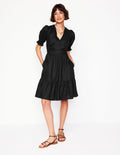 Robe courte Anna en lin-Noir