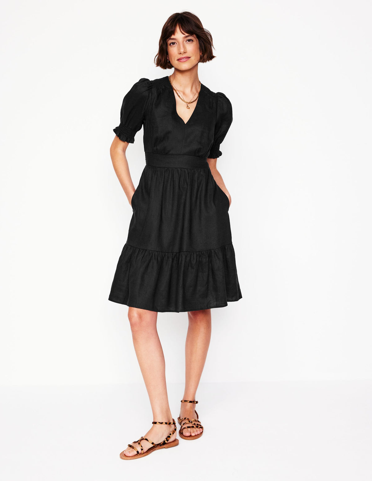 Robe courte Anna en lin-Noir - Image 1